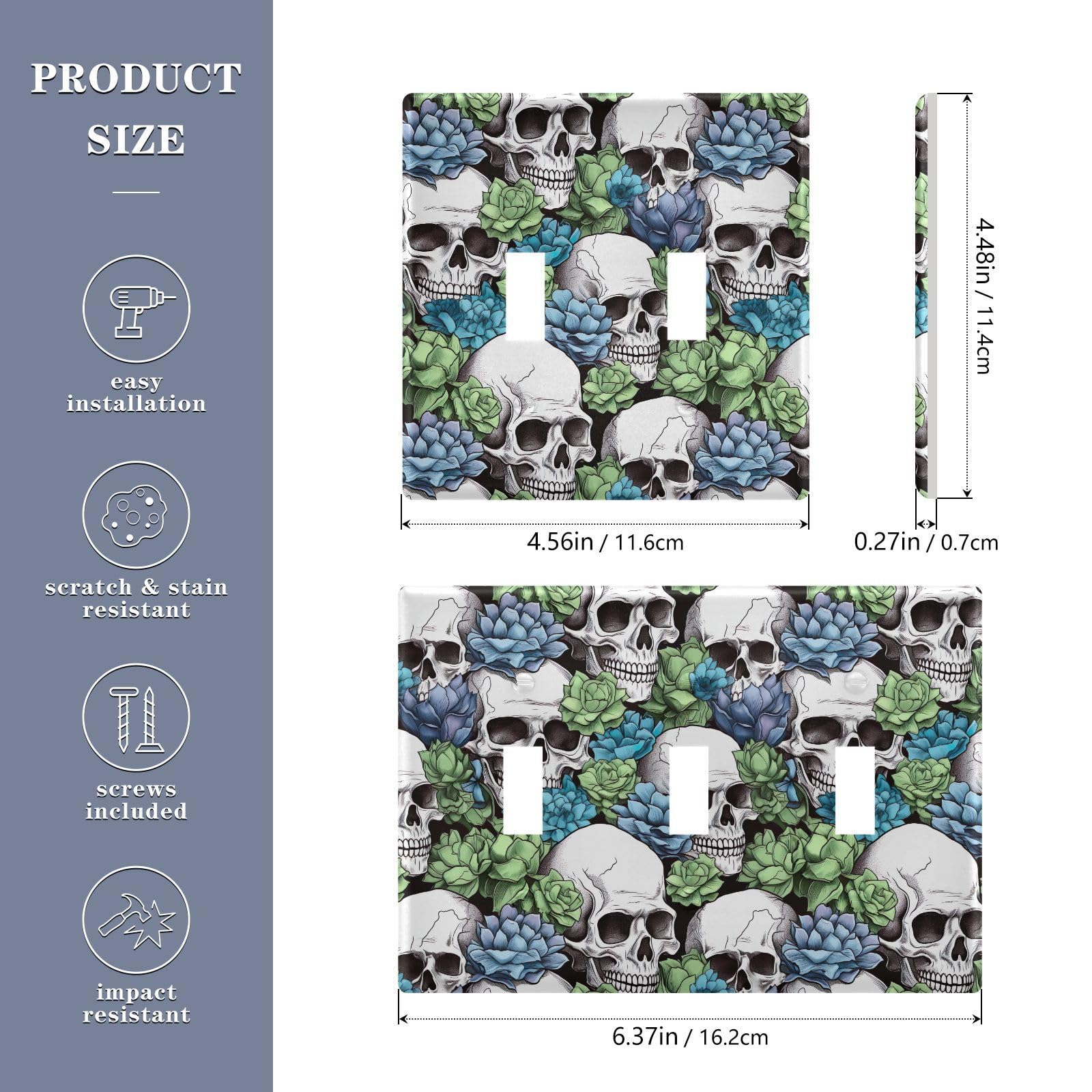 Light Switch Cover Skull Succulents Wall Plates for Electrical Outlets 3 Gang 202b3336