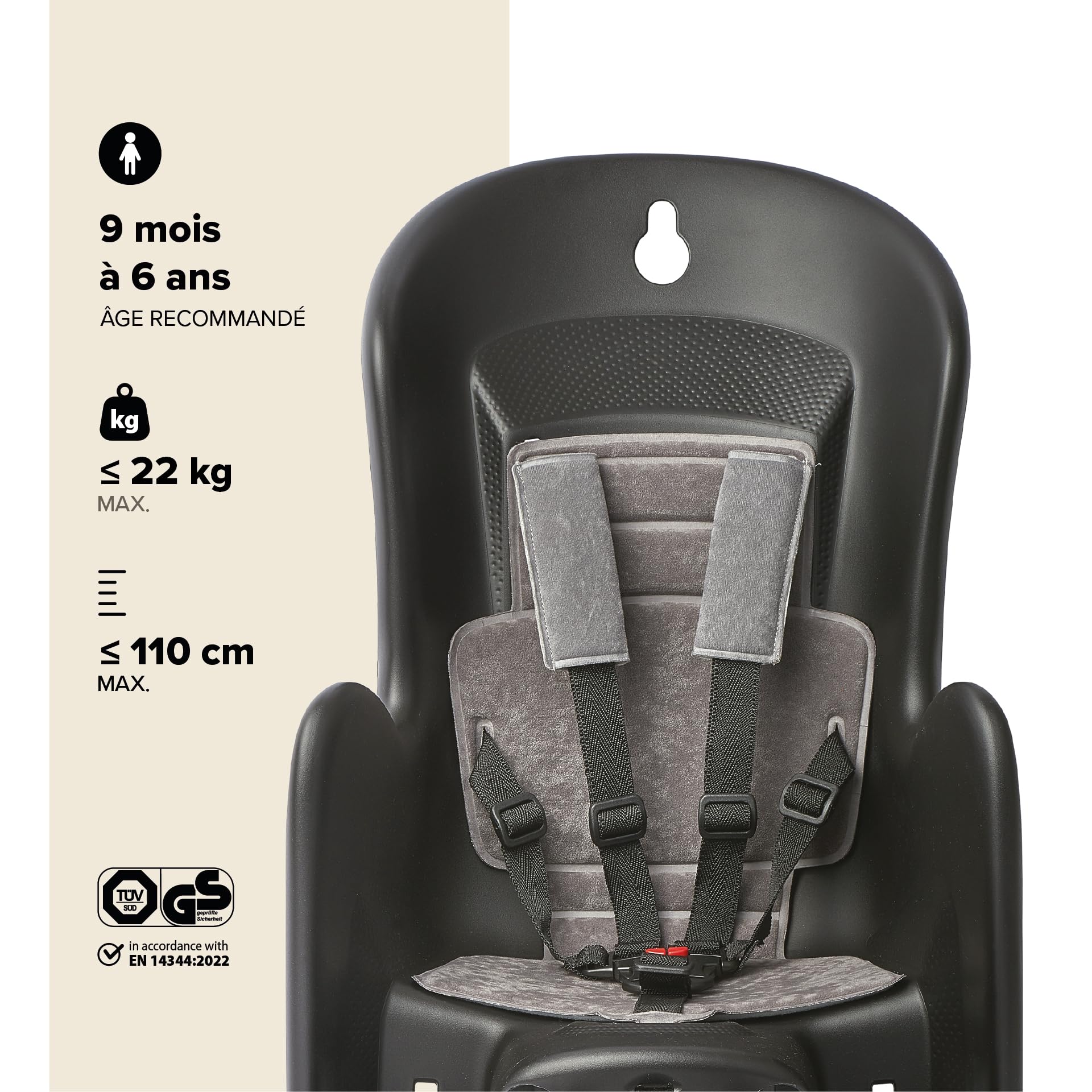 Polisport 8632200029 Bilby CFS AMZ Siège Vélo Arrière Enfant, 9 Mois–6 Ans, Harnais Rembourré 5 Points, Repose-Pieds Réglables, Compatible avec Porte-Bagages, Noir/Gris Foncé