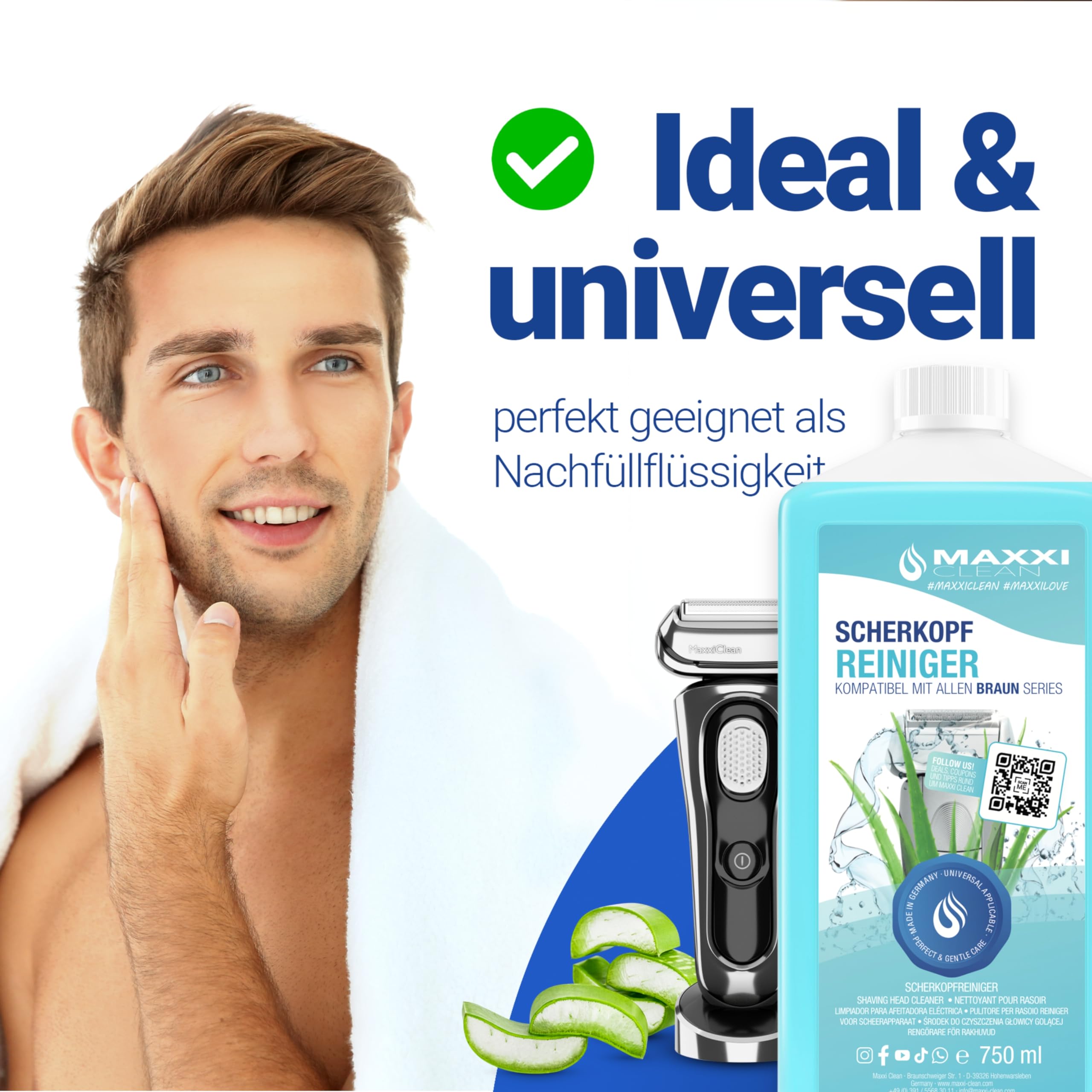 Maxxi Clean | 3 x 750 ml di liquido di ricarica per cartuccia di pulizia, liquido detergente compatibile con stazione di pulizia marrone, spray detergente con profumo di aloe vera