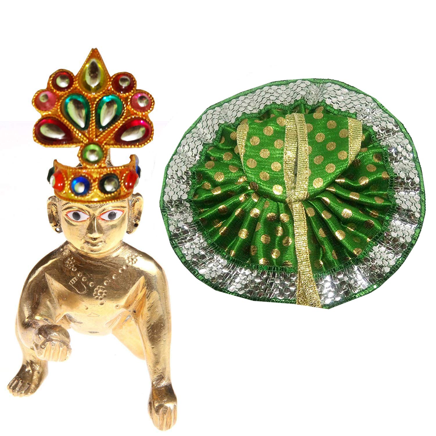 Salvus APP SOLUTIONS Janmashtami Special Metal Laddu Bal Gopal Statue with Multicolor Poshak & Beautiful Mukut – Handcrafted Krishna Idol for Pooja, Home Décor & Religious Celebrations