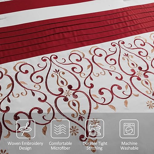 Miniatura 4 de MERRY HOME Juego de edredón tamaño Queen  Bordado acolchado de lujo, juegos de edredón de 7 piezas con fundas de almohada y almohadas decorativas