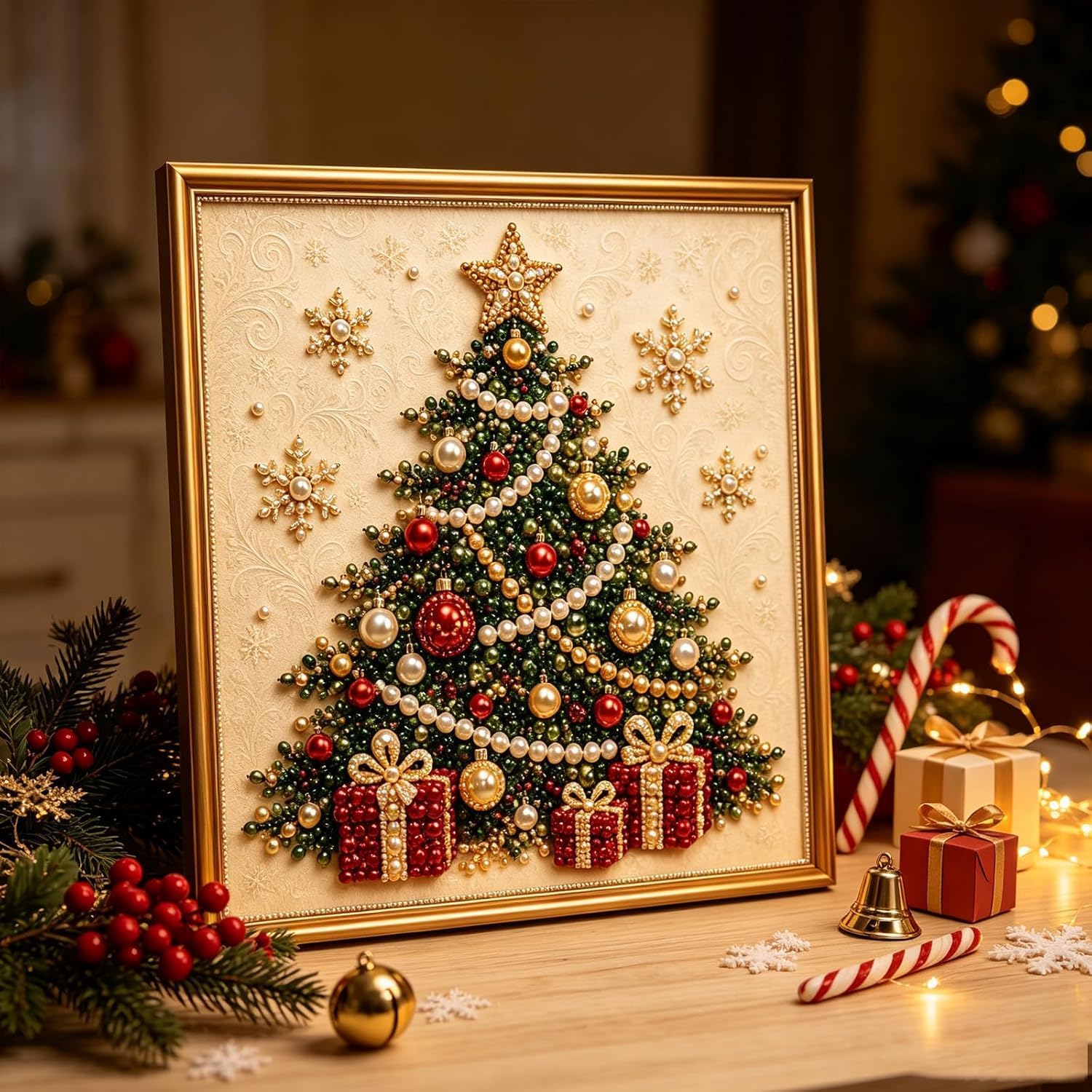 Christmas Pearl Art Kit for Adults, 8x8 Christmas Tree Diamond Painting