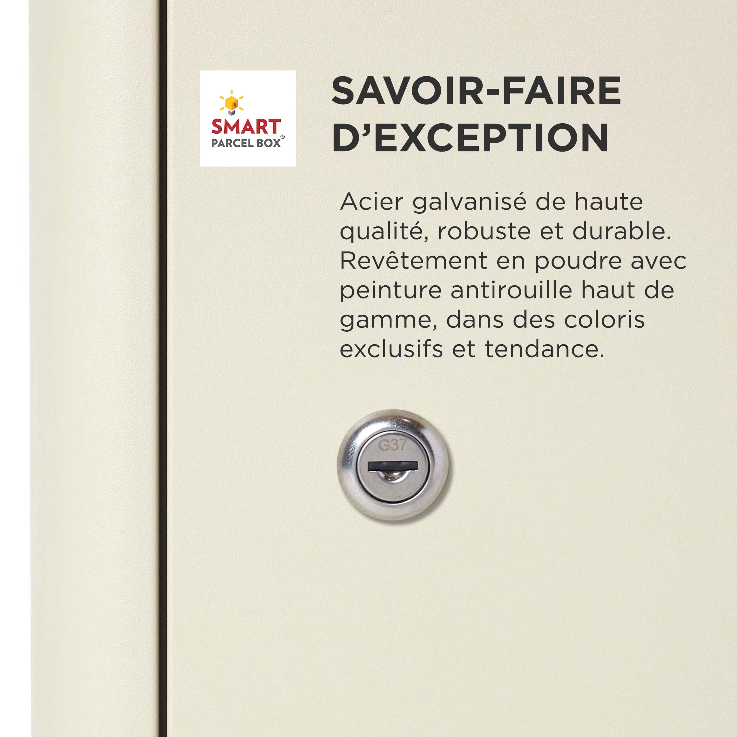 SMART PARCEL BOX Boite aux Lettres sur Pied, Boite à Colis extérieur, Acier galvanisé, Extra-Large, Serrure 3 clés, Beige, 43 x 41 x 110 cm