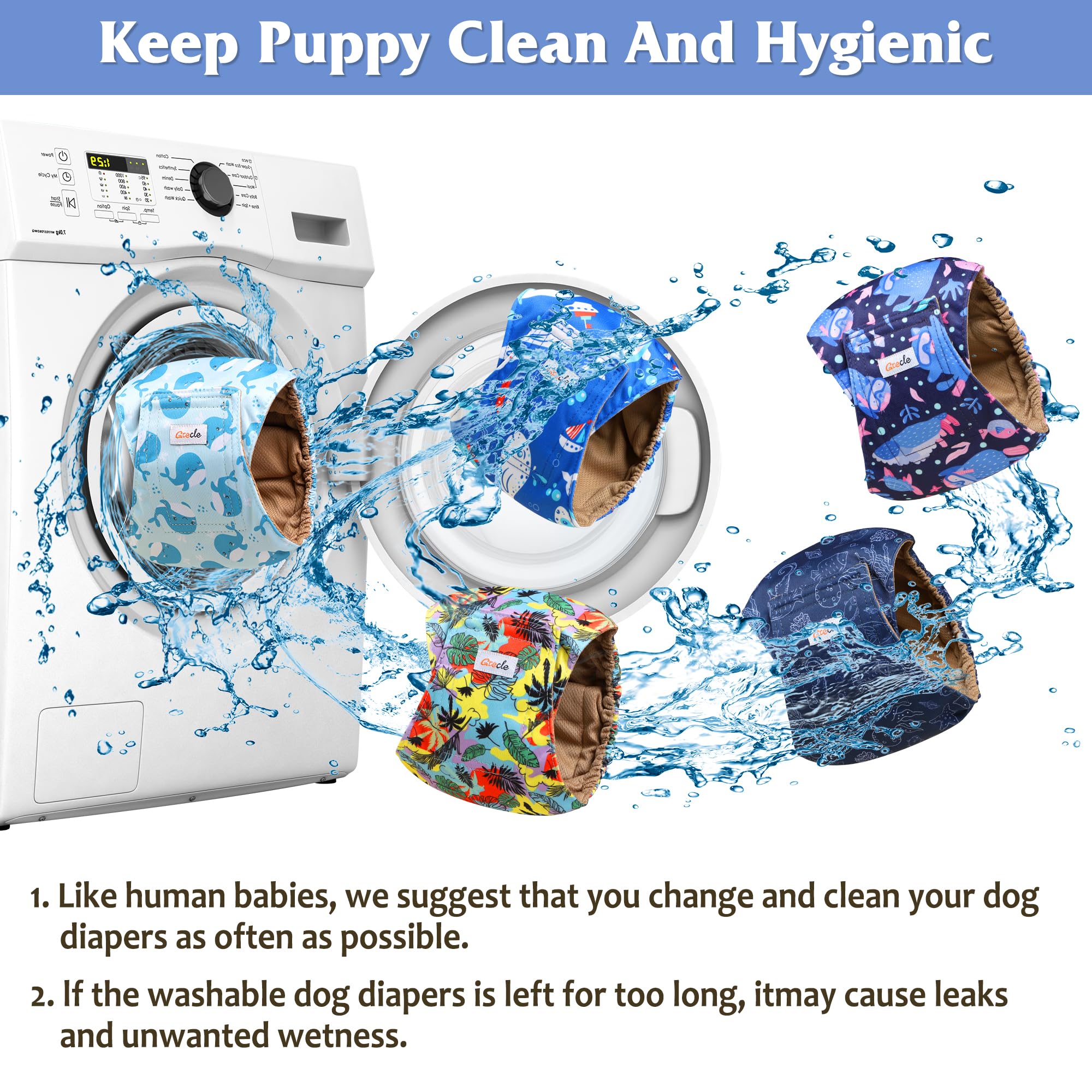 Paquete de 5 pañales para perros machos, reutilizables, bandas para el vientre de alta calidad para perros, envolturas de orina para perros machos en incontinencia o micción emocionante, Hawaii XL
