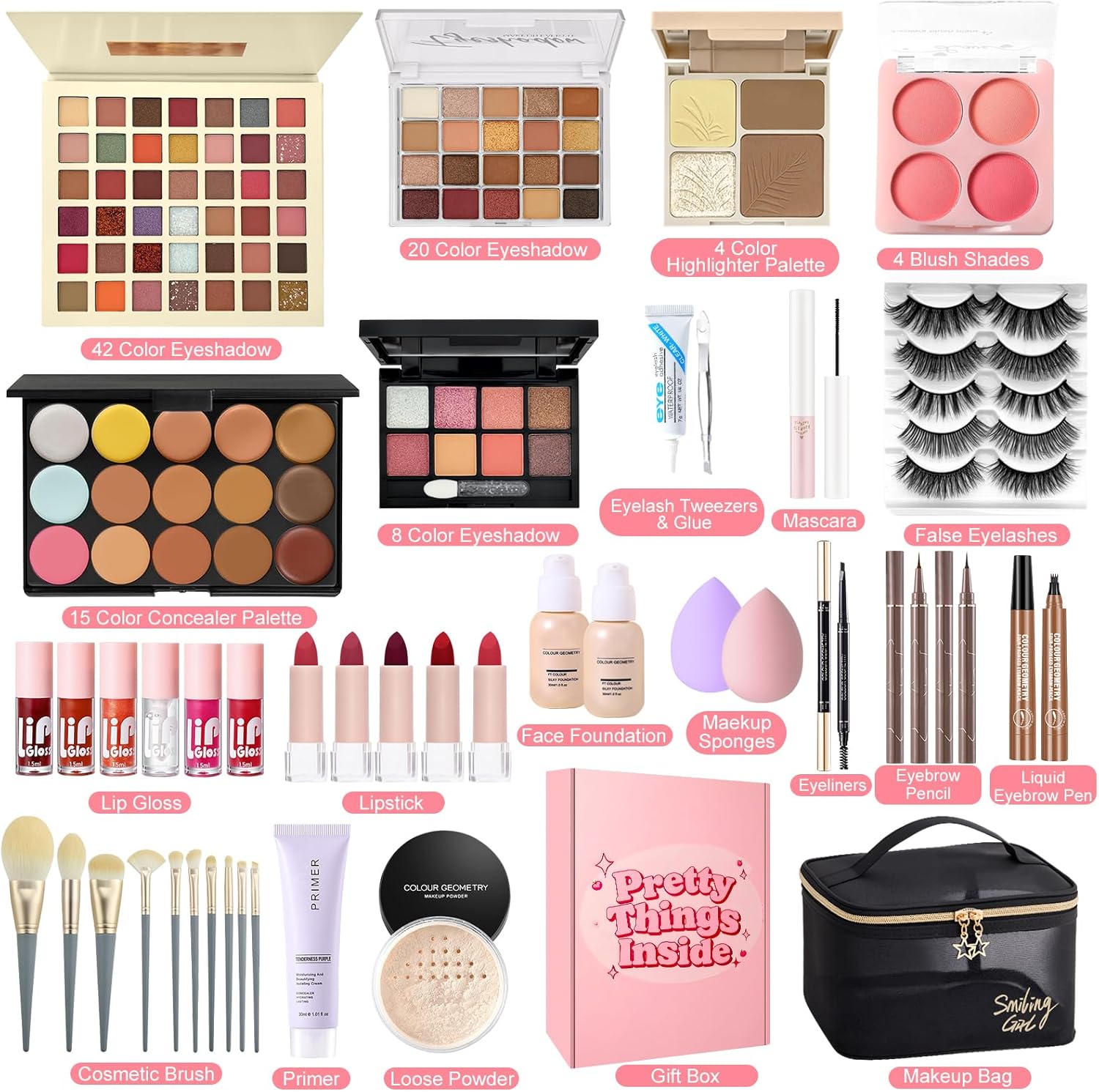 All-in-One Makeup Full Kit for Teen Girls & Women | Complete Makeup Gift Set with Foundation, Primer, Eyeshadow Contour Palette, Lip Gloss, Eyebrow Pencil, Mascara & Cosmetic Brushes 81v+BbL8VbL. AC SL1500