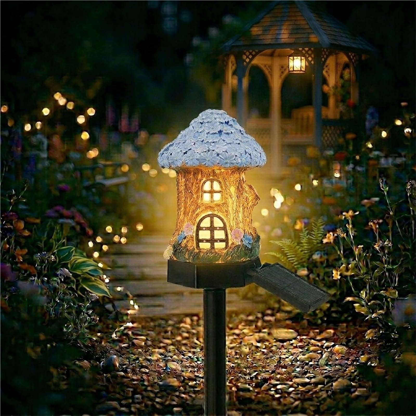 CAIFUGUIHE Solar Fairy-Tale Mushroom Cottage Garden Light, Resin Mushroom Cottage Figurine, Waterproof LED Mushrooms House Statue Lamp for Gardens, Pathways, Cozy Backyard, Lawn Decor