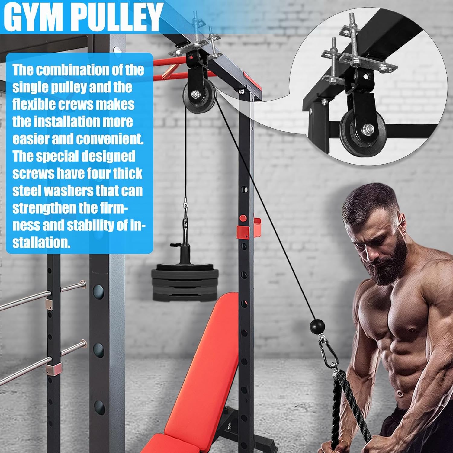 KORIKAHM Power Rack Pulley Attachment, LAT Pulldown Machine - Cable & Weight Dual Pulley System for Home Gym Strength Training, Power Racks