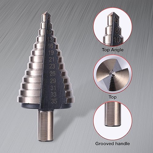 Miniatura 2 de Juego de brocas escalonadas, 5 unidades (44 tamaños) métricas HSS Step Unibit con caja de aluminio, cuchillas de corte doble, acero de alta