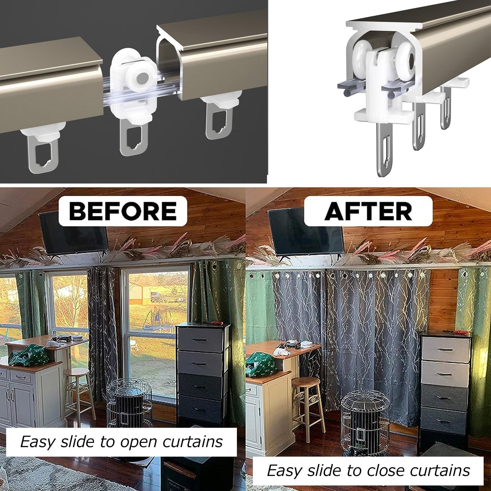 Gordijn dubbele sporen, afdichting cover ontwerp, aluminium dubbele gordijnrail, voor lichte dichtheid gordijnrails platte honingraat dubbellaagse aluminium rails (wit) (kleur: zwart, maat: 4,9 m/16
