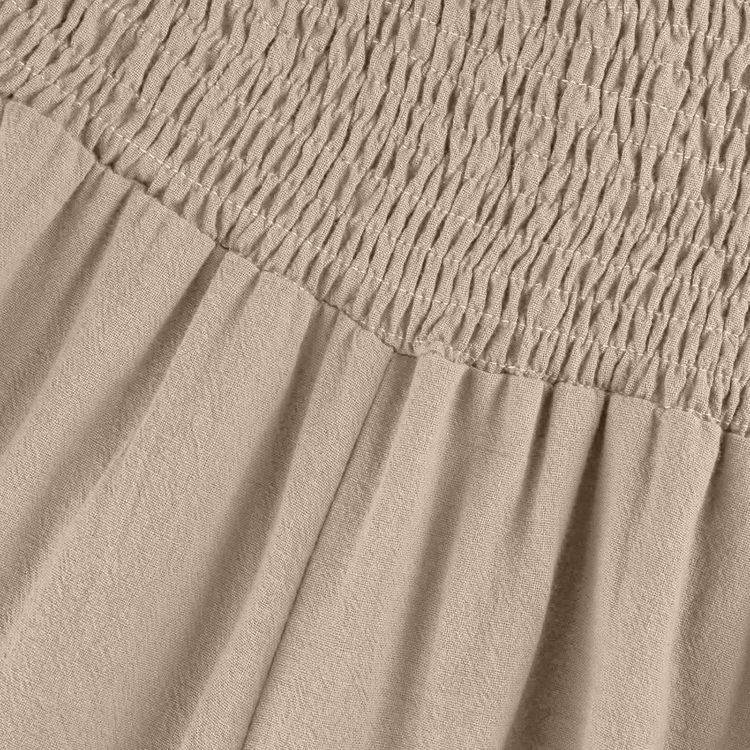 Women Linen Pants Summer Wide Leg Beach Capris Lightweight High Waist Ruffle Flowy Palazzo Pant Boho Casual Trousers