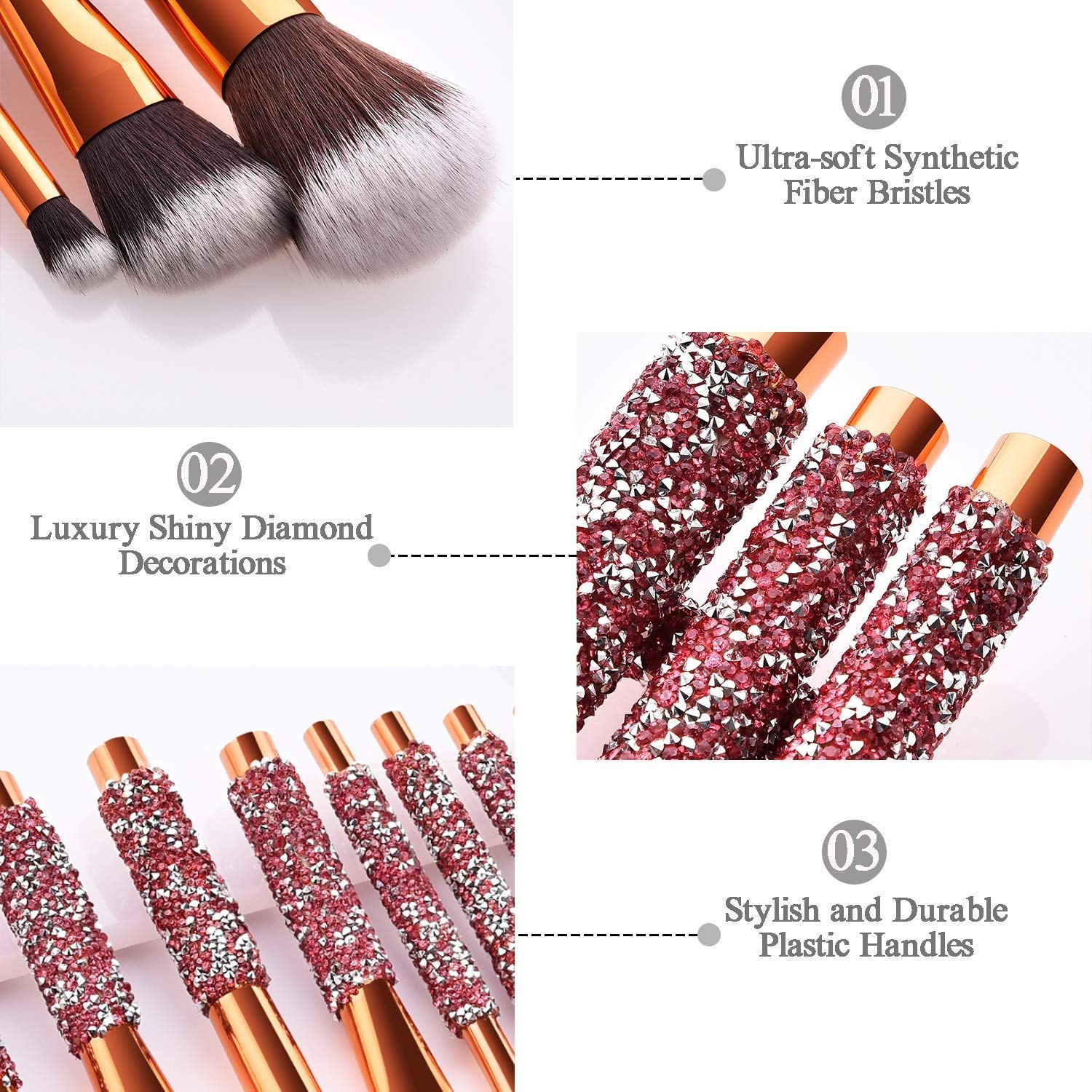 10-teiliges Make-up-Pinsel-Set, der neueste luxuriöse Augen-Make-up-Pinsel mit Diamanteinlage, professionelle Foundation-, Concealer- und Lidschatten-Make-up-Tools