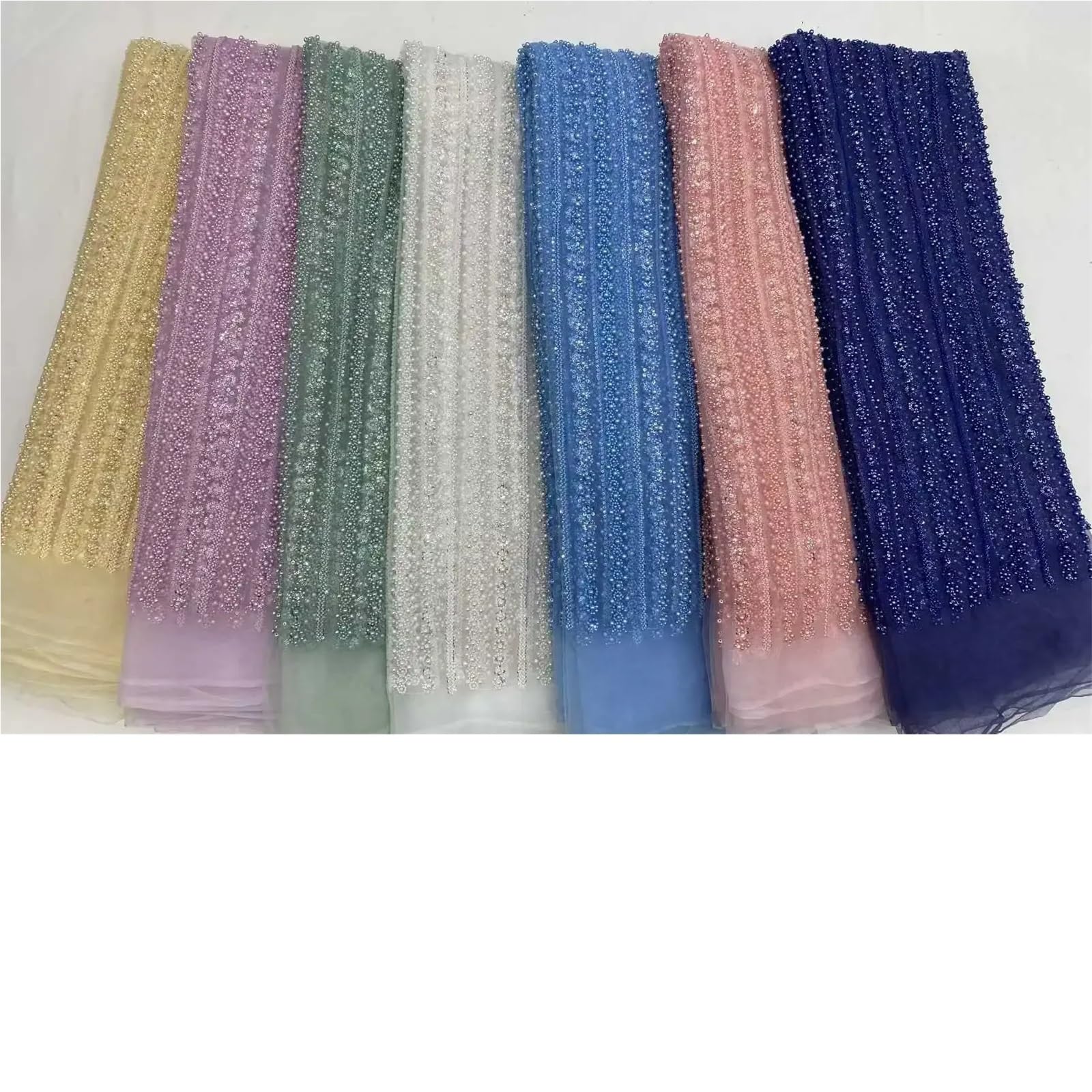 Tkanina do szycia, tkanina z koralikami, niebieskie koronki, tkanina z koralikami, 5 metrów, tiulowa siateczka, cekiny, haftowane na wesela, sukienki imprezowe