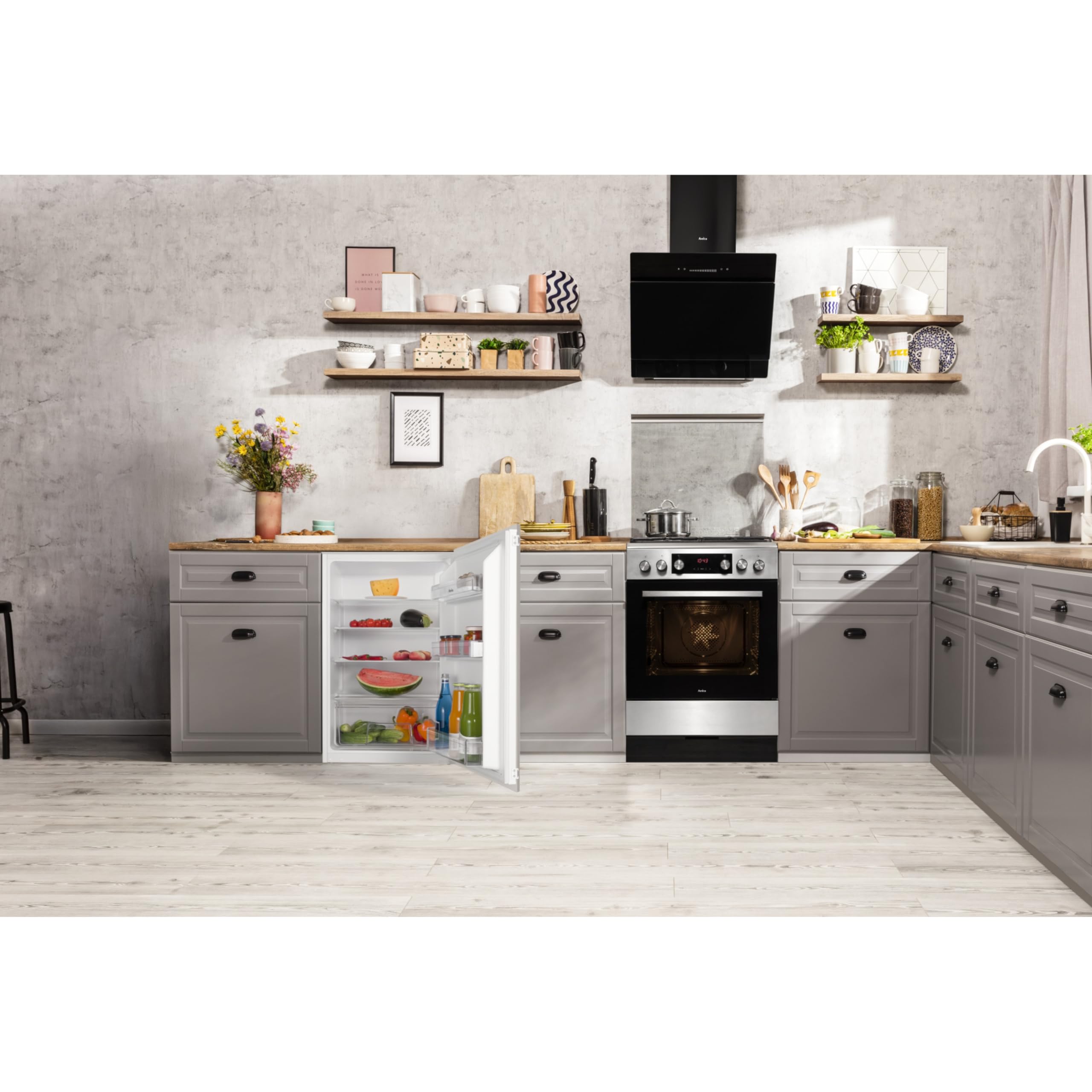 Amica Einbau Kühlschrank 135 L 87,1x54x54 cm EVKSS 353 900 | 880 mm Nische, Schlepptür-Technik, Inverter Kompressor, Elektronische Steuerung, Tür-Offen-Alarm, LED Beleuchtung