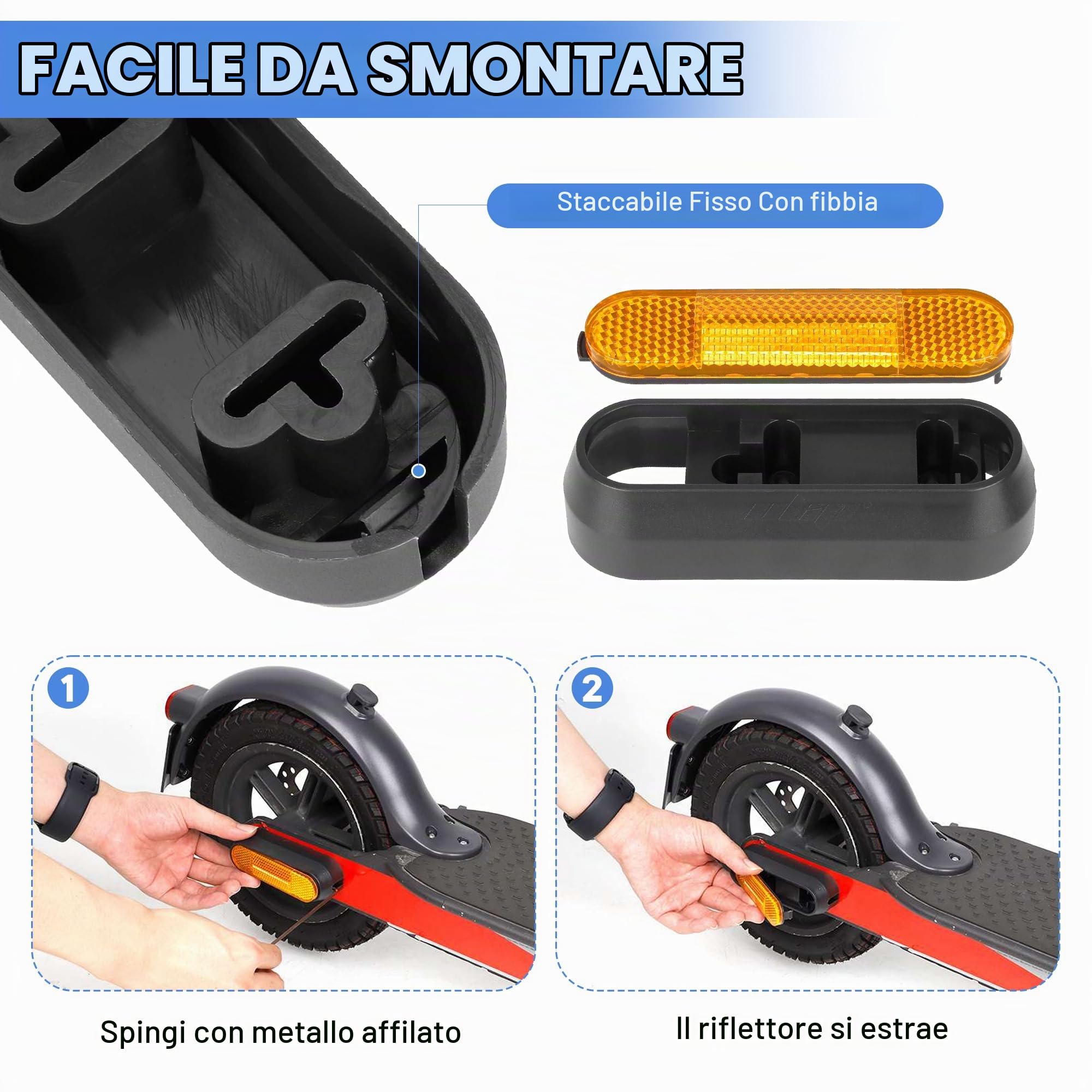 Parafango Posteriore per Monopattino Elettrico Xiaomi M365 Pro2/Pro/1S/Essentia，Parafango Posteriore per Scooter con Luce Posteriores LED/Riflettori e Ganci，Accessorio di Ricambio Xiaomi