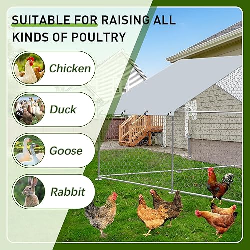 Miniatura 6 de Gallinero de metal, corridos de pollo para patio con cubierta impermeable, recinto de corral de pollo, jaula de pato para exteriores, patio trasero,