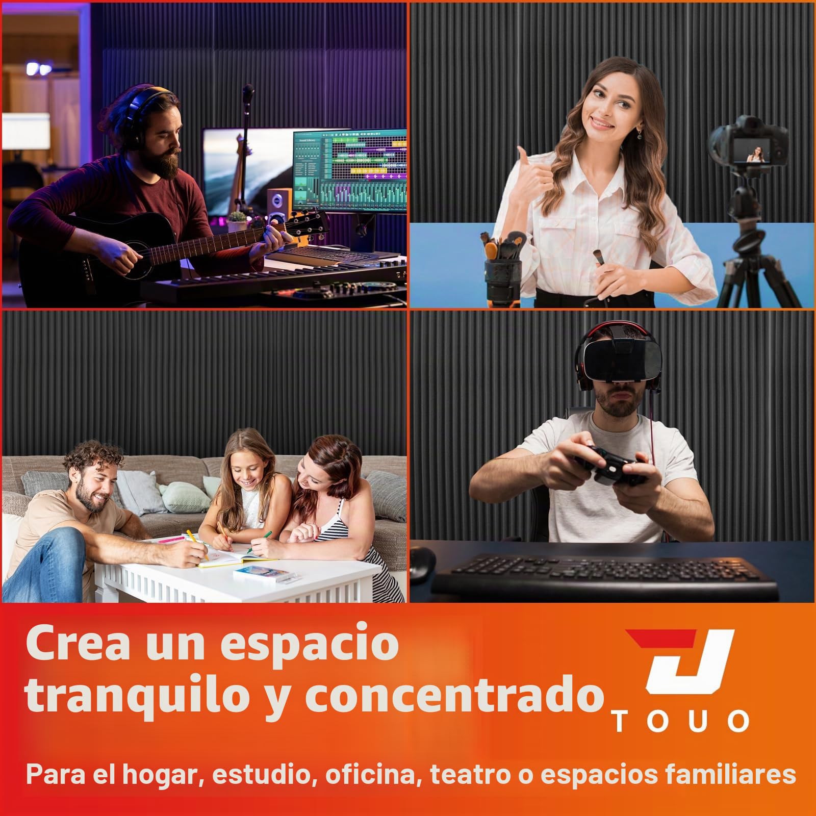 Paquete de 4 paneles de espuma acústica, 120 x 60 x 5 cm, paneles de espuma a prueba de sonido, paneles de cuña resistentes al fuego de alta densidad para estudio, oficina, cine en casa, control