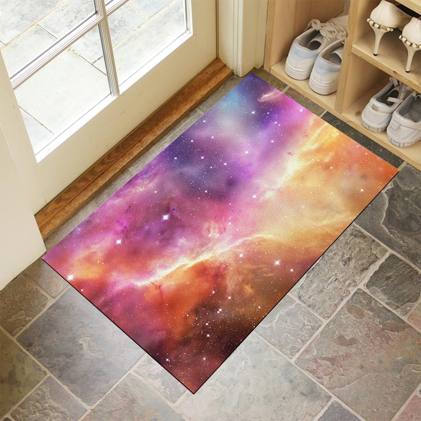 Paillasson extérieur antidérapant 50x80 cm motif fleur de ciel étoilé coloré pour entrée