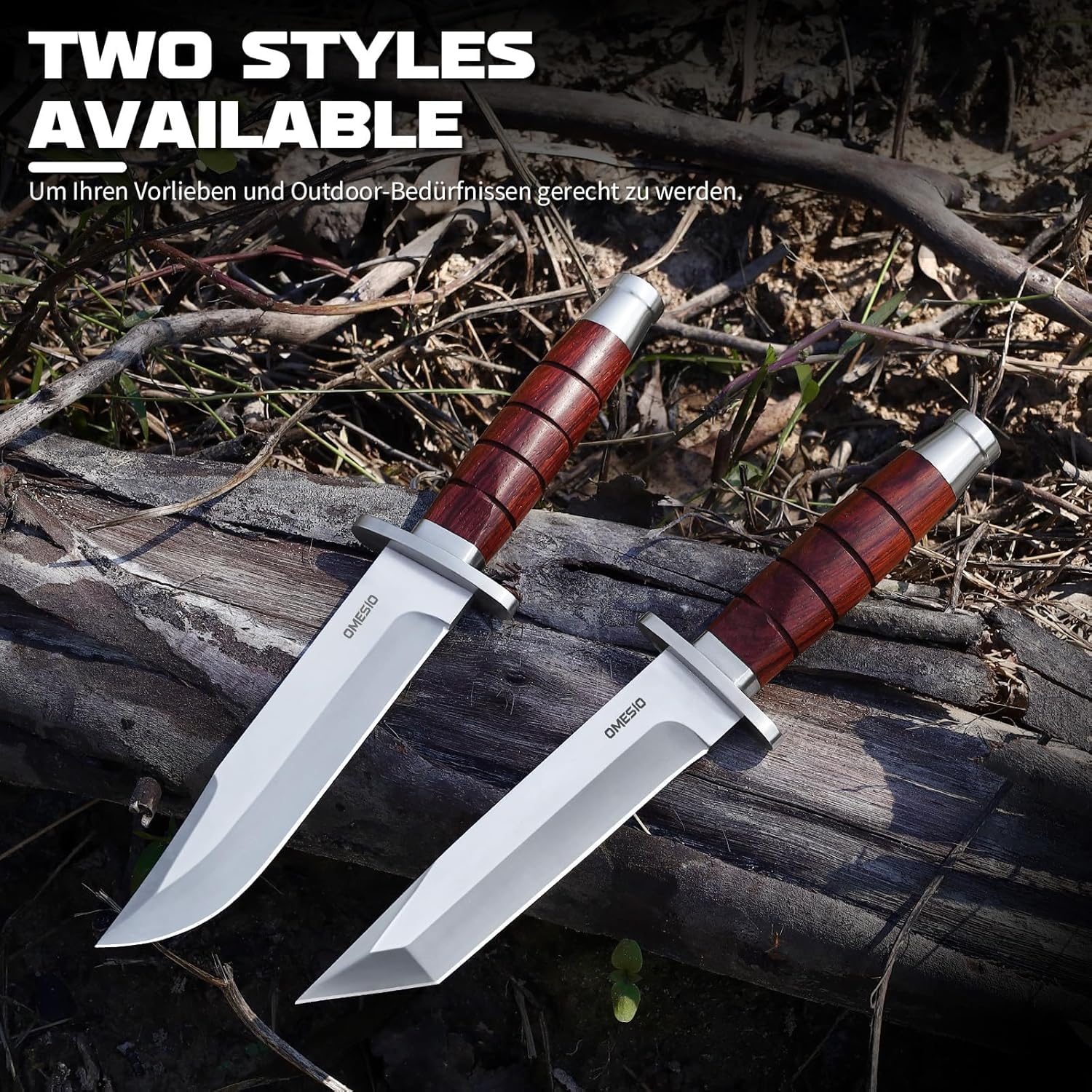 Omesio Coltello Da Caccia, Lama In Acciaio Inossidabile 5cr14mov Da 15,5 Cm, Manico in Legno E Fodero in Pelle. Coltello Da Sopravvivenza Adatto al Campeggio E Alla Sopravvivenza Nella Giungla