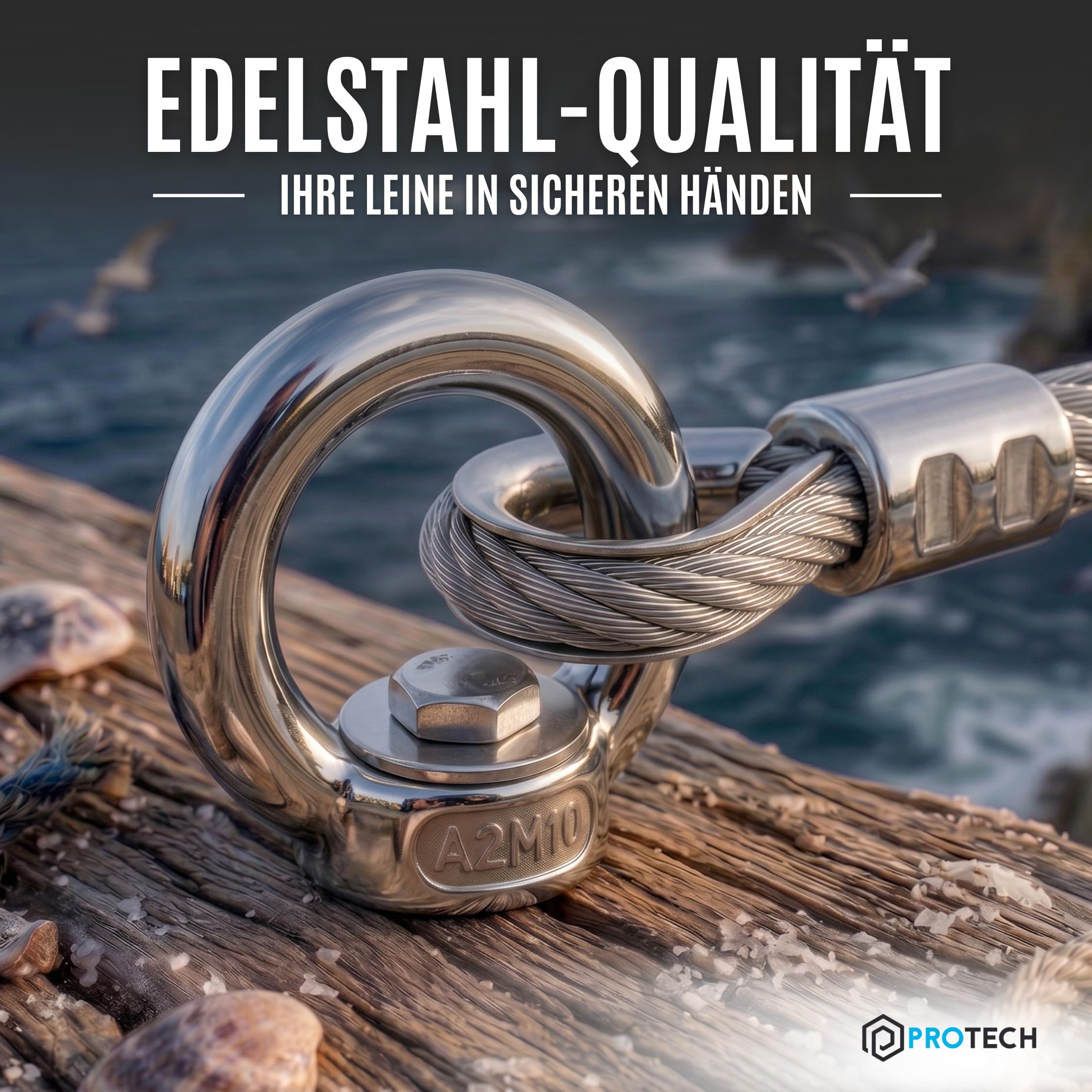 PROTECH 1 Stück Ringmutter M10 Edelstahl A2 V2A | Polierte Ösenmutter (gegossen, ~DIN 582) | Augenmutter rostfrei mit Innengewinde