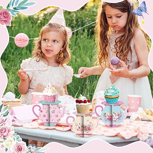 Miniatura 5 de Rtteri 12 piezas de decoración de fiesta de té, tetera pequeña, soporte para cupcakes, tetera, regalos de fiesta, decoración de mesa de té, pastel