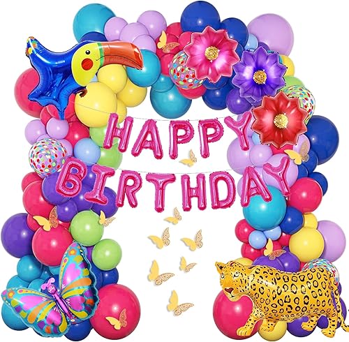 Amandir Kit de arco de guirnalda de globos mágicos, suministros de fiesta de cumpleaños de casa mágica, globos de aluminio de flores de animales