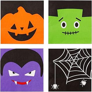 100 PK Halloween Cocktail Napkins - 4 Assorted Designs - 3-Ply Halloween Paper Napkins for Halloween Party Supplies Disposable Party Napkins Ghost Paper Beverage Napkins Bulk Kids Birthday