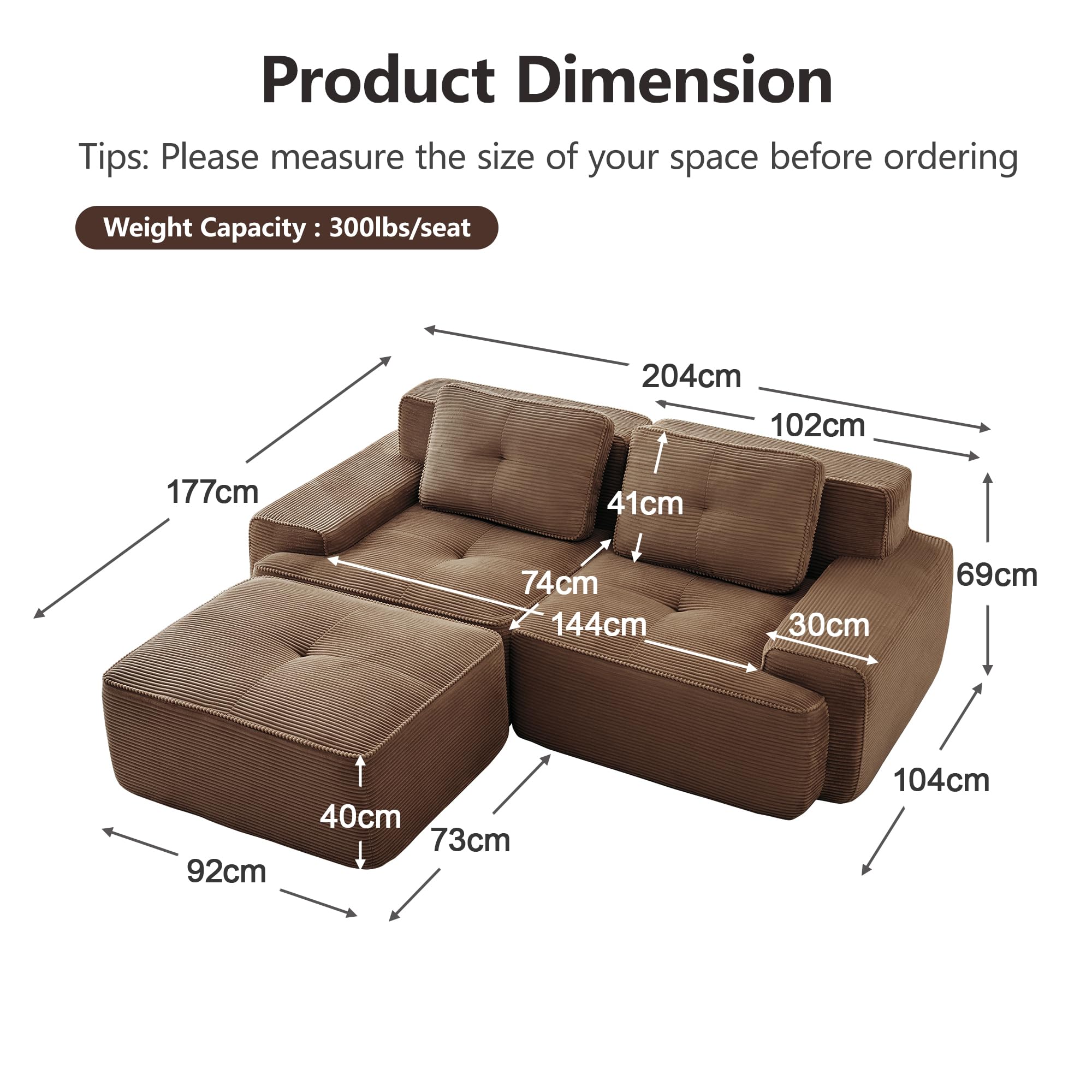 Loveseat Moderne corduroy sofa, modulair, 2-zits, woonkamer, bank met