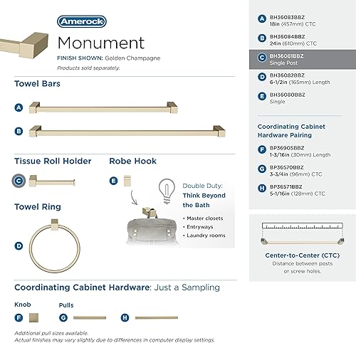 Vista 136 de Amerock BH3608226 Toallero cromado Toallero de 6-1/2 pulgadas (6.496 in) de longitud Monumento Toallero de mano para pared de baño Soporte