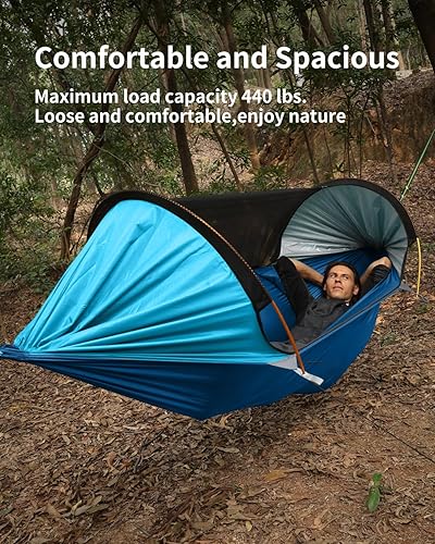 Miniatura 9 de Travel Bird Hamaca de camping con mosquitera y parasol extraíble, función 4 en 1, hamaca portátil grande para 2 personas, hamacas colgantes dobles