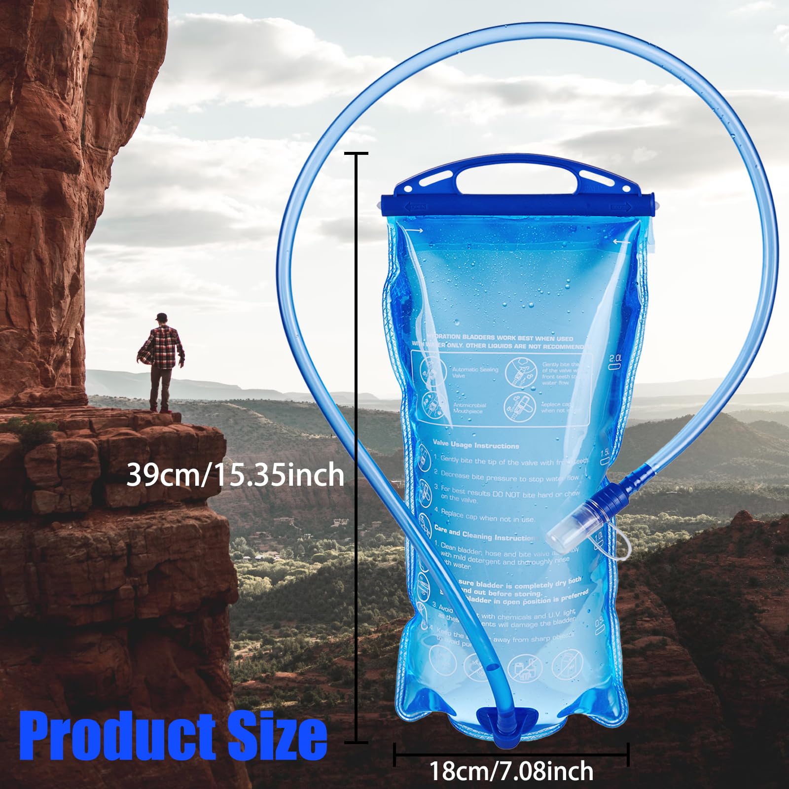 2L Bolsa de Agua Portátil,Bolsa de Hidratación,Vejiga de Hidratación,Bolsa de Agua a Prueba de Fugas,Con Tubo Aislante,Fácil de limpiar,Adecuado para Camping, Montañismo, Senderismo, Ciclismo