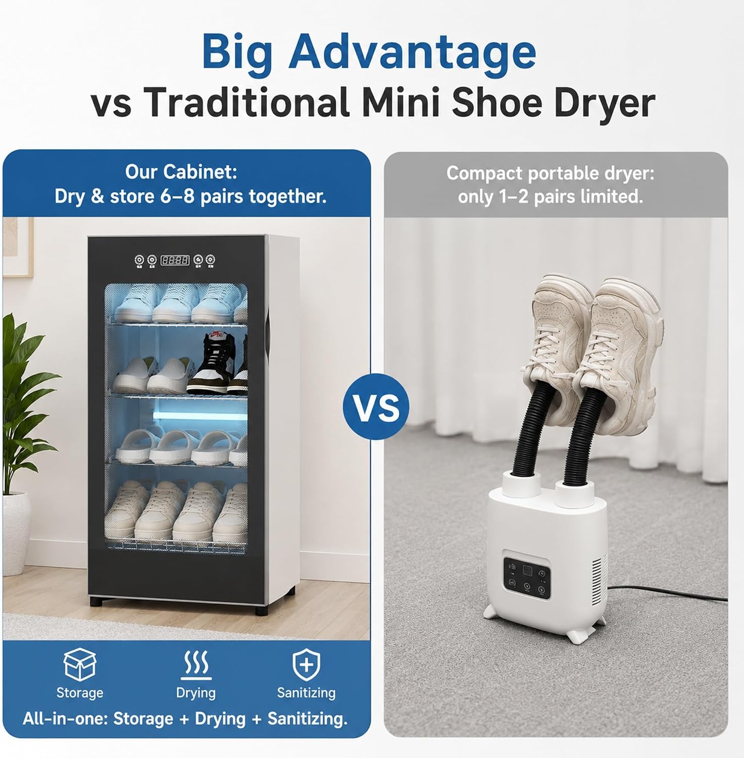 60°C Shoe Dryer & Deodorizer Cabinet - Fast Drying Boot Warmer with 5 Layers for Home Use, Efficient Odor Removal & Moisture Control, Ideal for Winter Boots & Sneakers