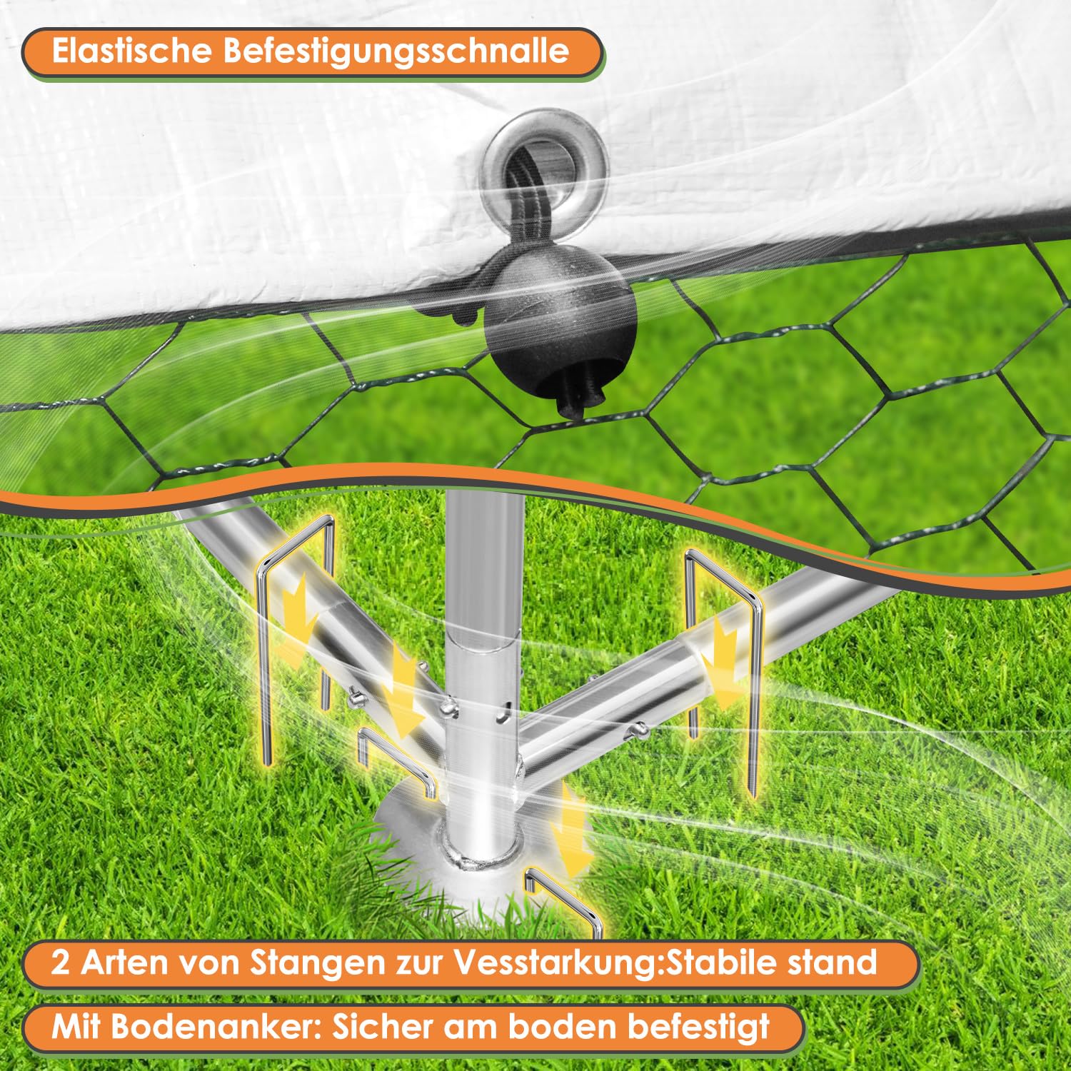 Hühnerstall Freilaufgehege, 3x2x2m mit Sicherheitsschloss und Wasserdichtes PE-Farbtuch, Schnell zu reinigen, Freigehege für Hühner,Vogelkäfig, Kleintiere & Pflanzen