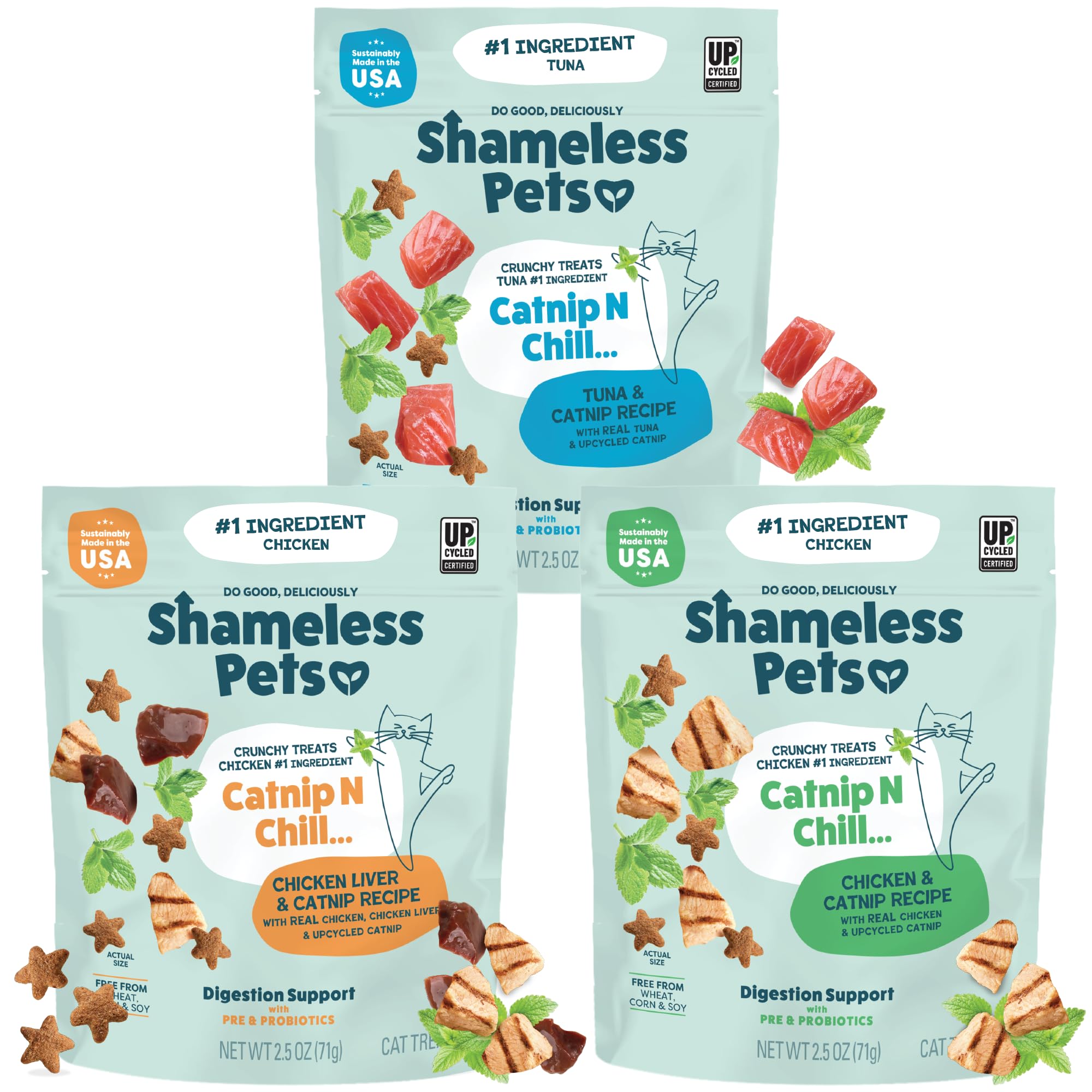 Shameless Pets Crunchy Cat Treats - Kitty Treats for Cats with Digestive Support, Natural Ingredients Kitten Treats with Real Ingredients, Healthy Flavored Feline Snacks - Variety Pack, 3-Pk