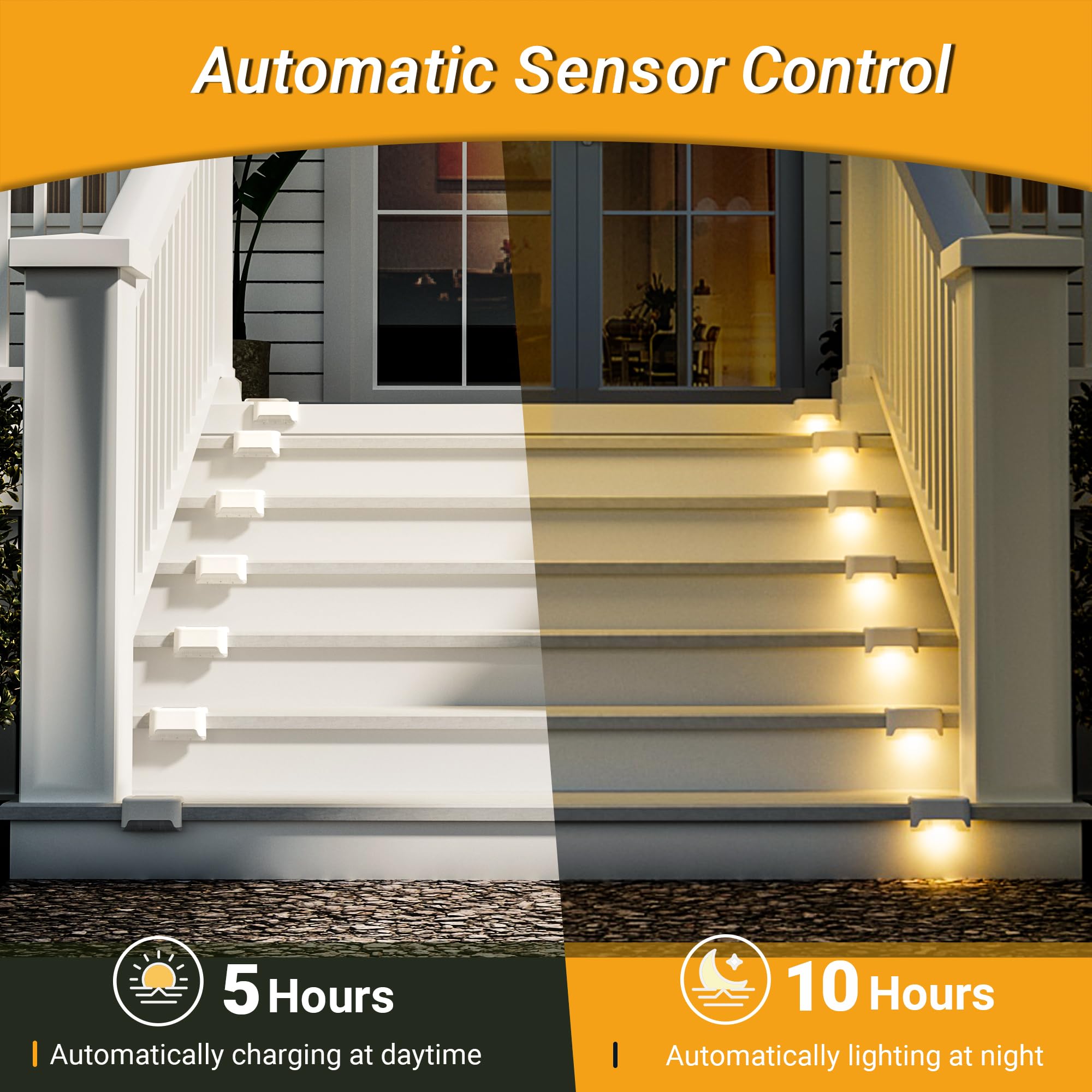 GIGALUMI Luces Solares para Exteriores Pack de 16, Luces para Escaleras, Impermeables, Iluminación LED para Escaleras Exteriores, Escalones, Vallas, Patios, Terrazas, Blanco, Blanco Cálido