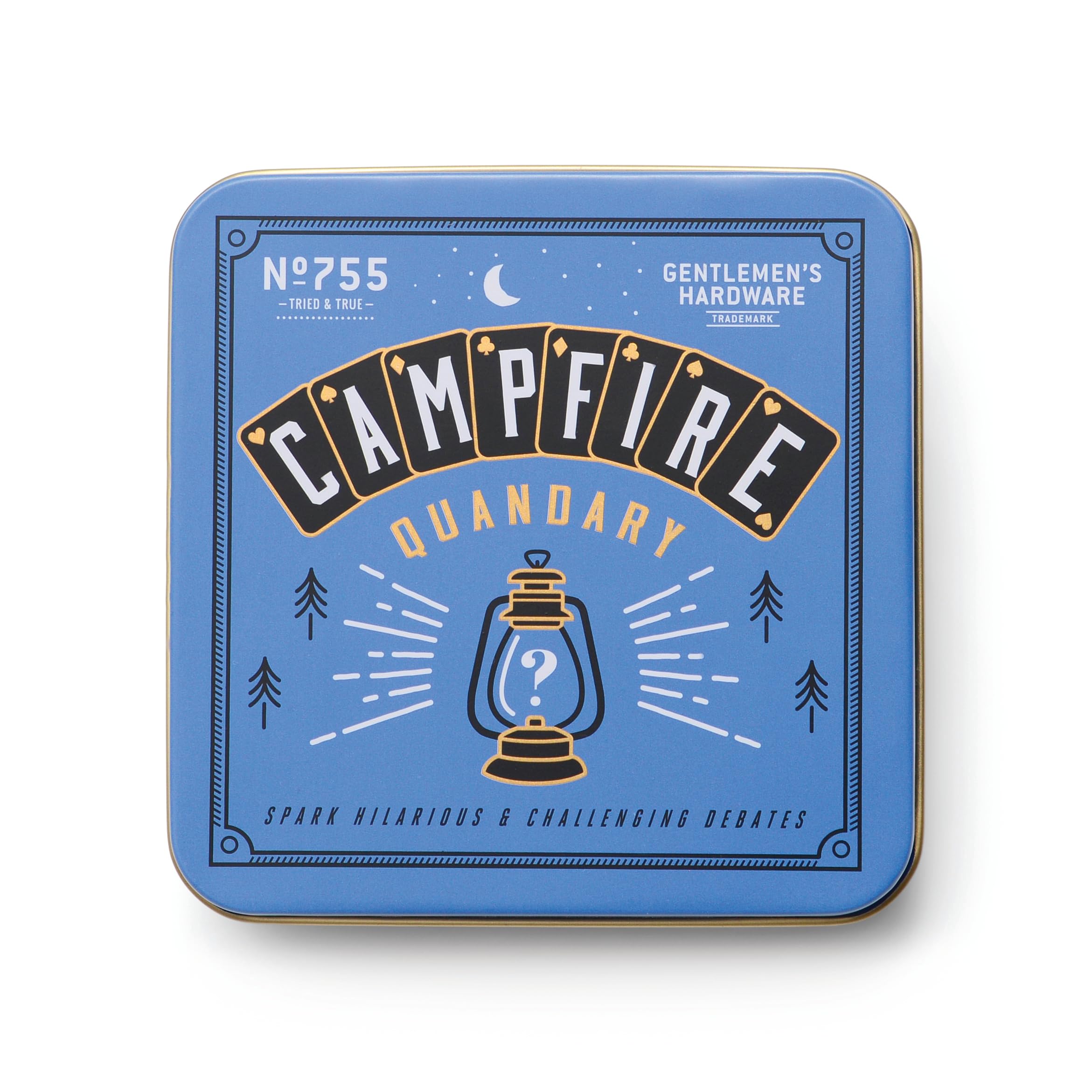 Gentlemen's Hardware Campfire Quandary Playing Cards Set in Travel Tin, 100 Cards, Blue - Portable Outdoor Card Game for Camping, Hiking, Road Trips, Family Fun, Travel-Friendly