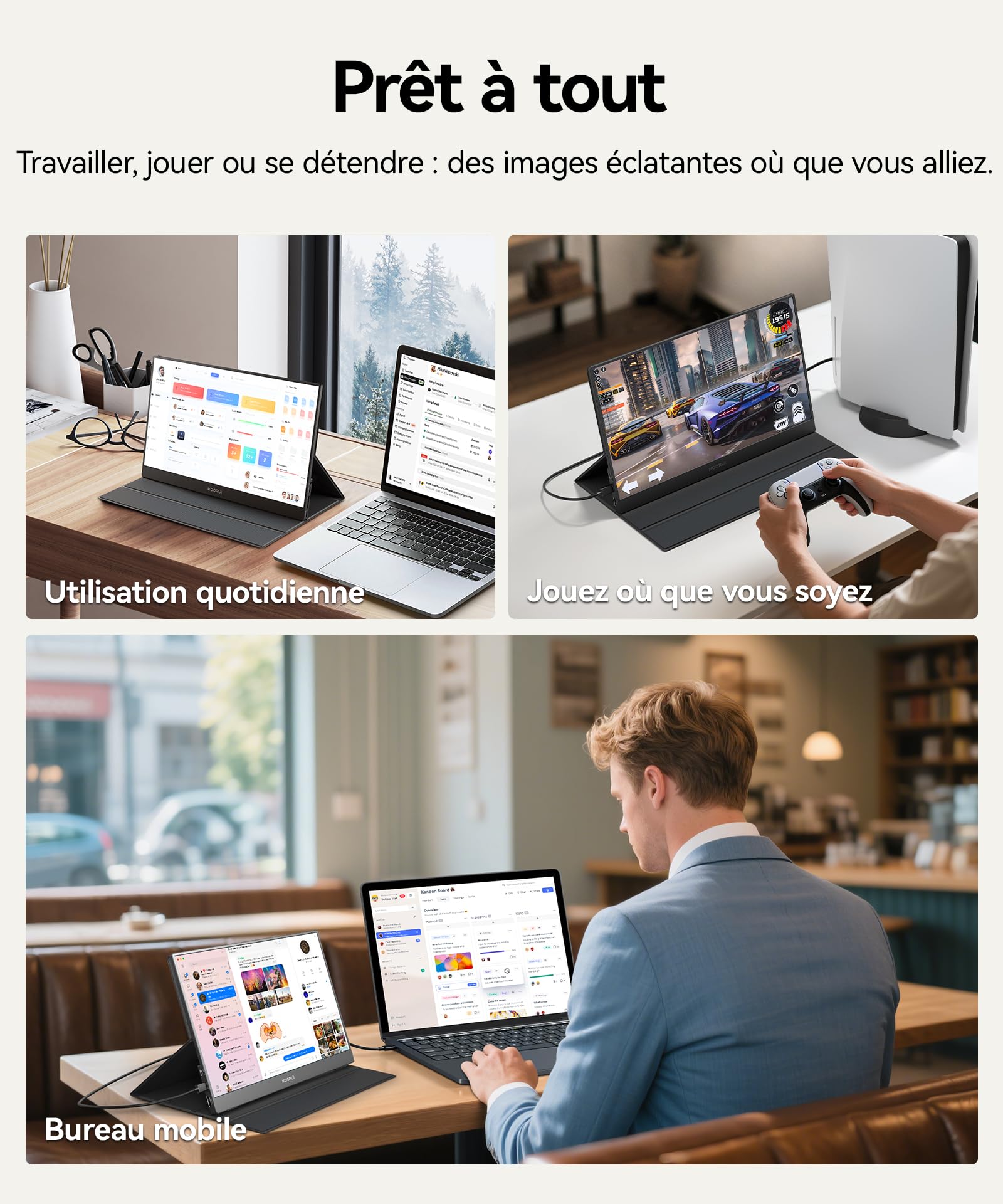 KOORUI Ecran Portable 15,6" IPS 60Hz HDMI USB Type C Haut-parleurs Intégrés | Plug-and-Play, FHD 1920x1080, Moniteur pour PC, Laptop, Xbox,Mac, PS 3/4/5, Eye Care