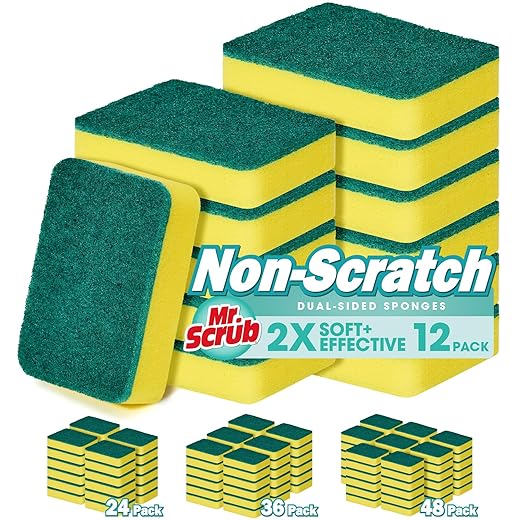 Sponges Kitchen Scrub Dish Sponge Scouring Pad, 12 Pack Cleaning Brush Scrubber Supplies for Soap, Dishwashing Dinnerware Sets Pan Pot Towels Cloth Rags Holder Glass Dishwasher Sink Bathroom