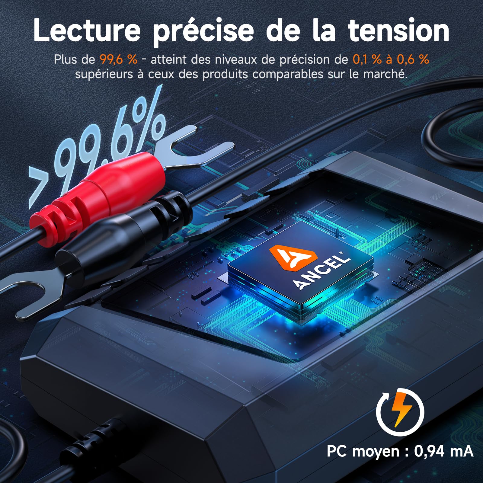 (Upgraded BM200) ANCEL BM300PRO Moniteur de Batterie 6V 12V 24V, Bluetooth 5.3 Battery Monitor de voiture avec test de charge, de système de démarrage & alarme, IP67 étanche pour camion moto bateau