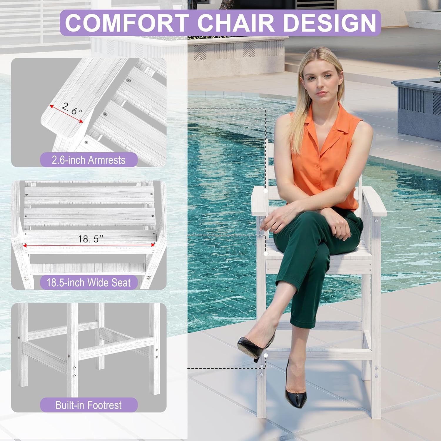 Domi HDPE Adirondack Patio Table and Chairs Set of 5, Outdoor HDPE Patio Bar Set, All Weather Bar Chairs and Table Set for Patio, Balcony, Backyard, Poolside, White