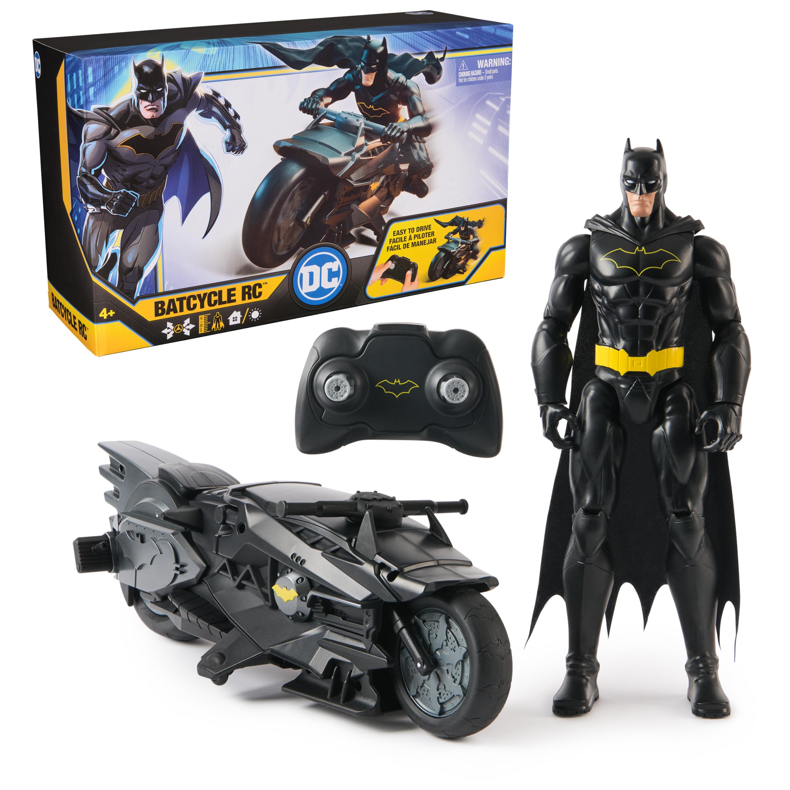 DC Comics, Batman Stealth Remote Control Batcycle with 12" Batman Action Figure, Super Hero Kids Toys for Boys and Girls Ages 4 & Up