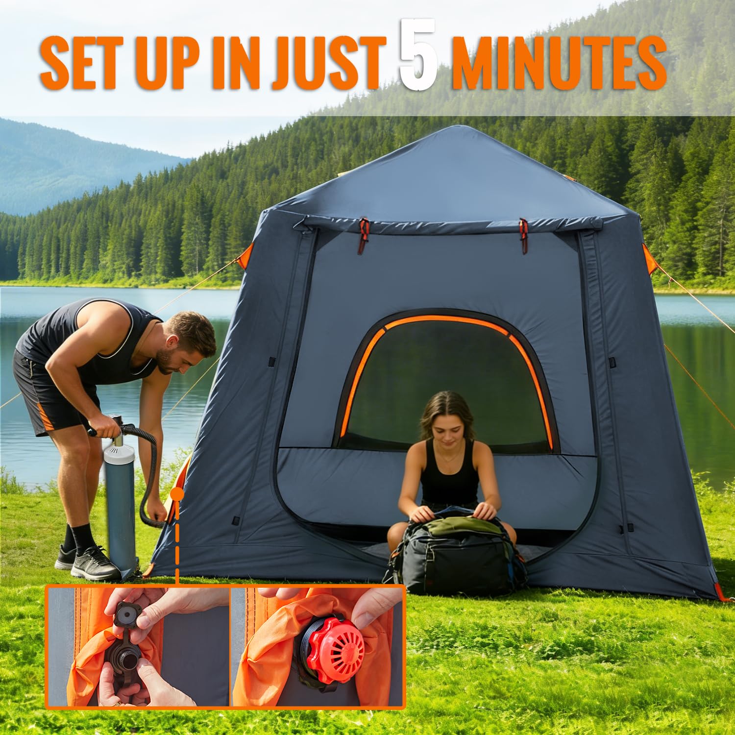 Inflatable Camping Tent, with Manual air Pump, Easy to Set up, Outdoor Inflatable Tent, can accommodate 2-3 People, Oxford Four Seasons Luxury Camping air-Cushioned Tent.