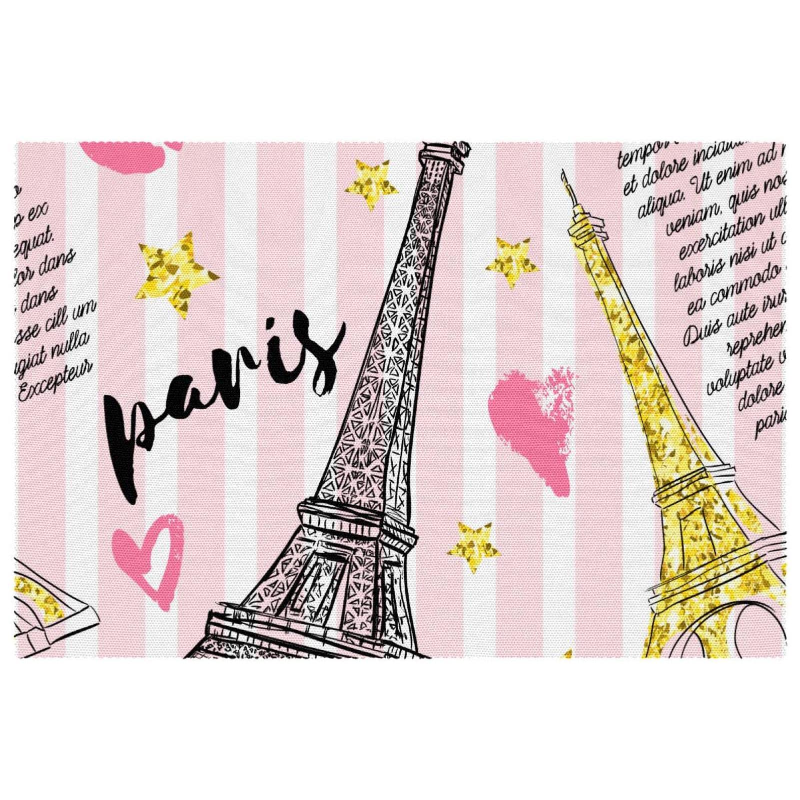 4 sets de table en tissu Oxford lavable et résistant motif Tour Eiffel Rose pour repas élégant