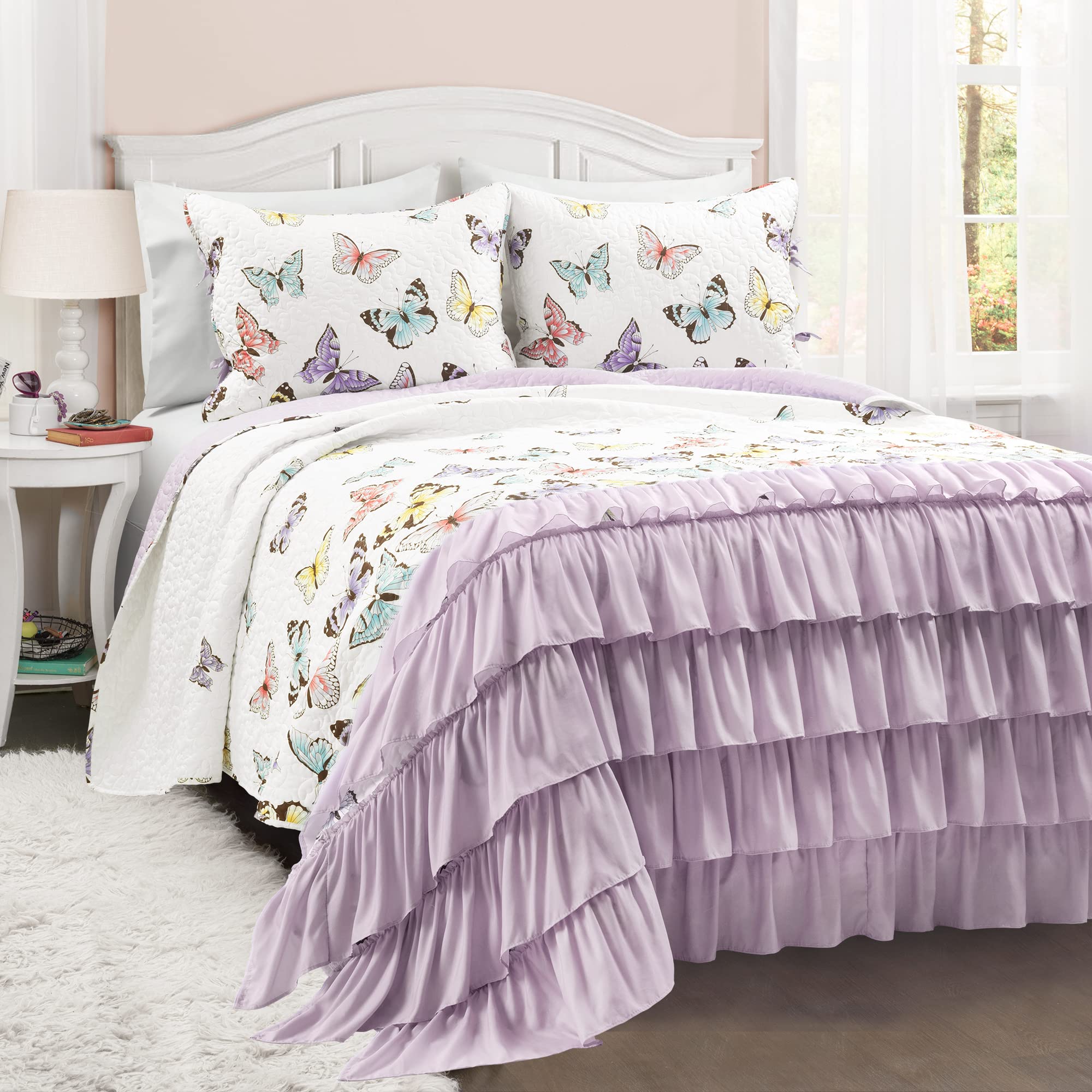 Lush Decor Flutter Butterfly Oversized 2 Piece Quilt Set, Lilac, Twin