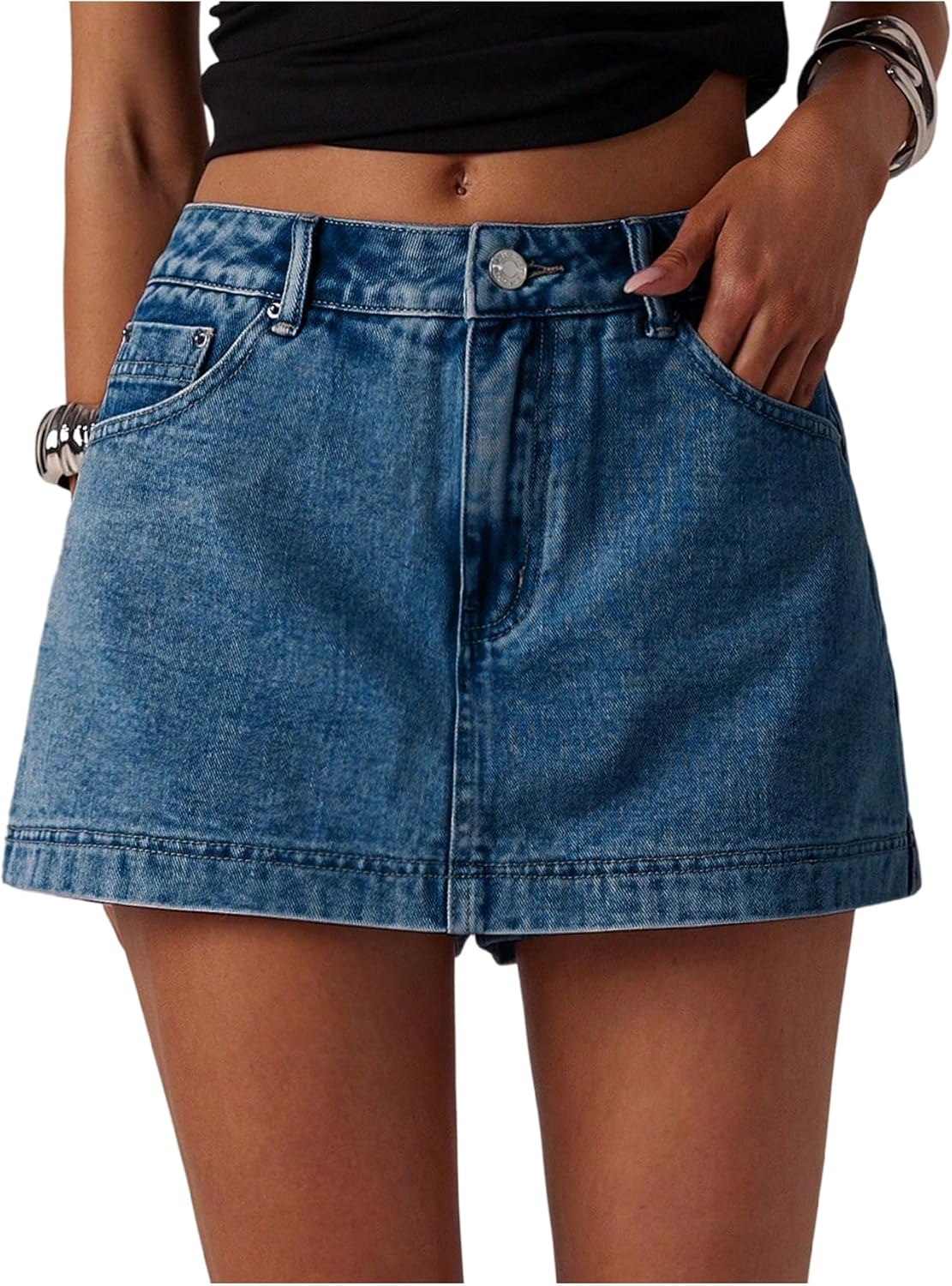 MakeMeChic Women's Jean Denim Skorts Y2k Mini Skirt Vintage 90s Denim Skirt Streetwear