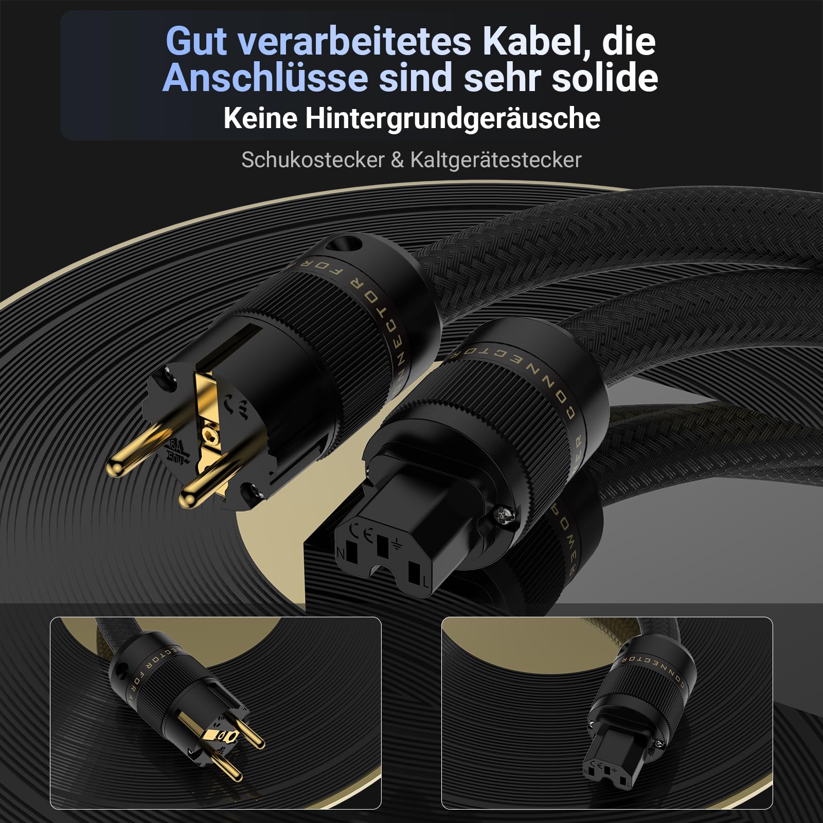 Tertullus HiFi High End netsnoer C15 stroomkabel HiFi audio koudekabel met geaarde stekker en koudestekker (P037, 2 m