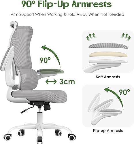 Miniatura 7 de Silla de oficina ergonómica de escritorio, cómoda silla de oficina de malla con respaldo alto con ruedas de apoyo lumbar, sillas de oficina para el