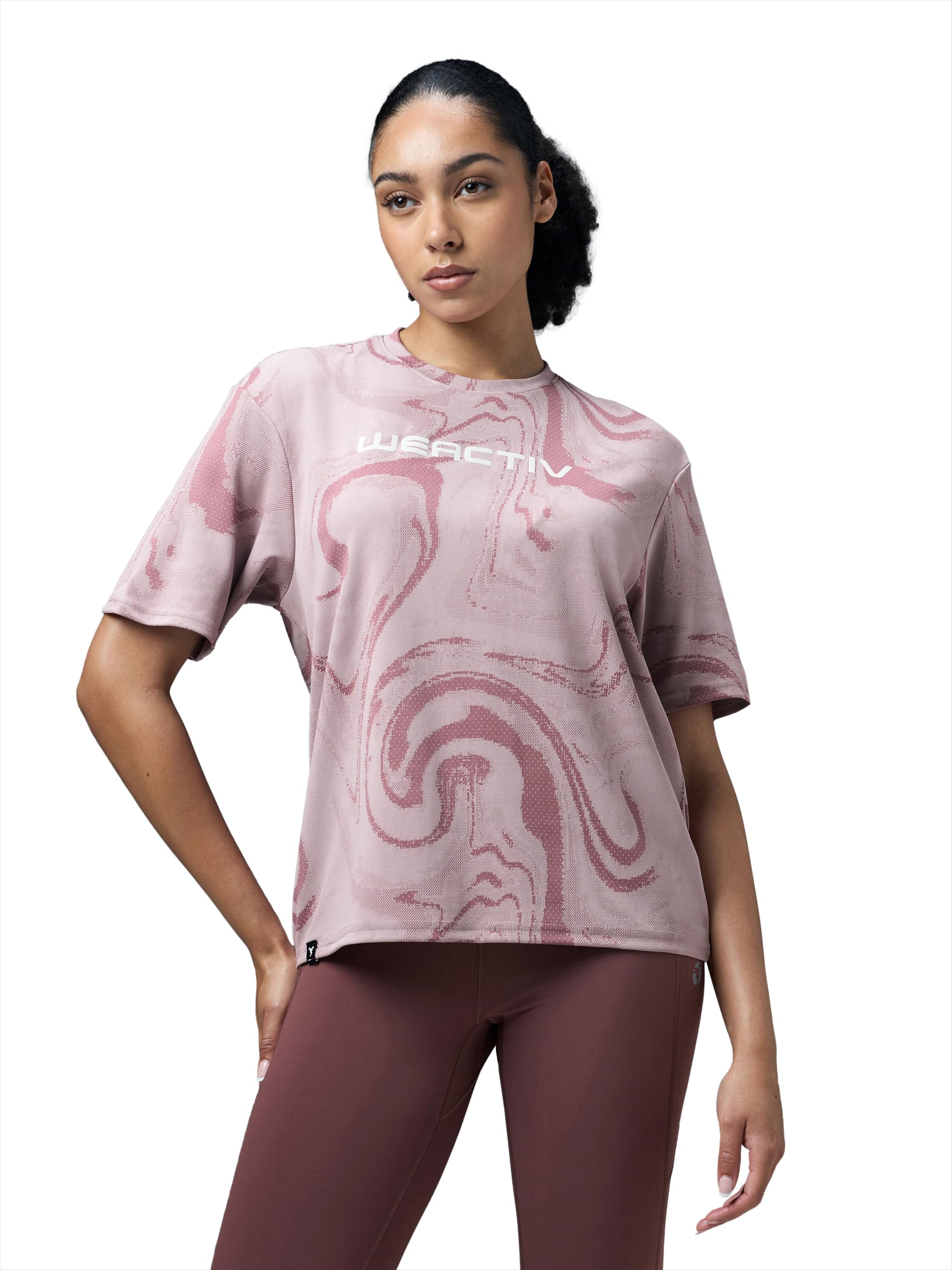 technosport Women's Relaxed Fit Abstract Print Jacquard Crew Neck Half Sleeve T-Shirt for Gym, Sports & Regular Use-picture-33