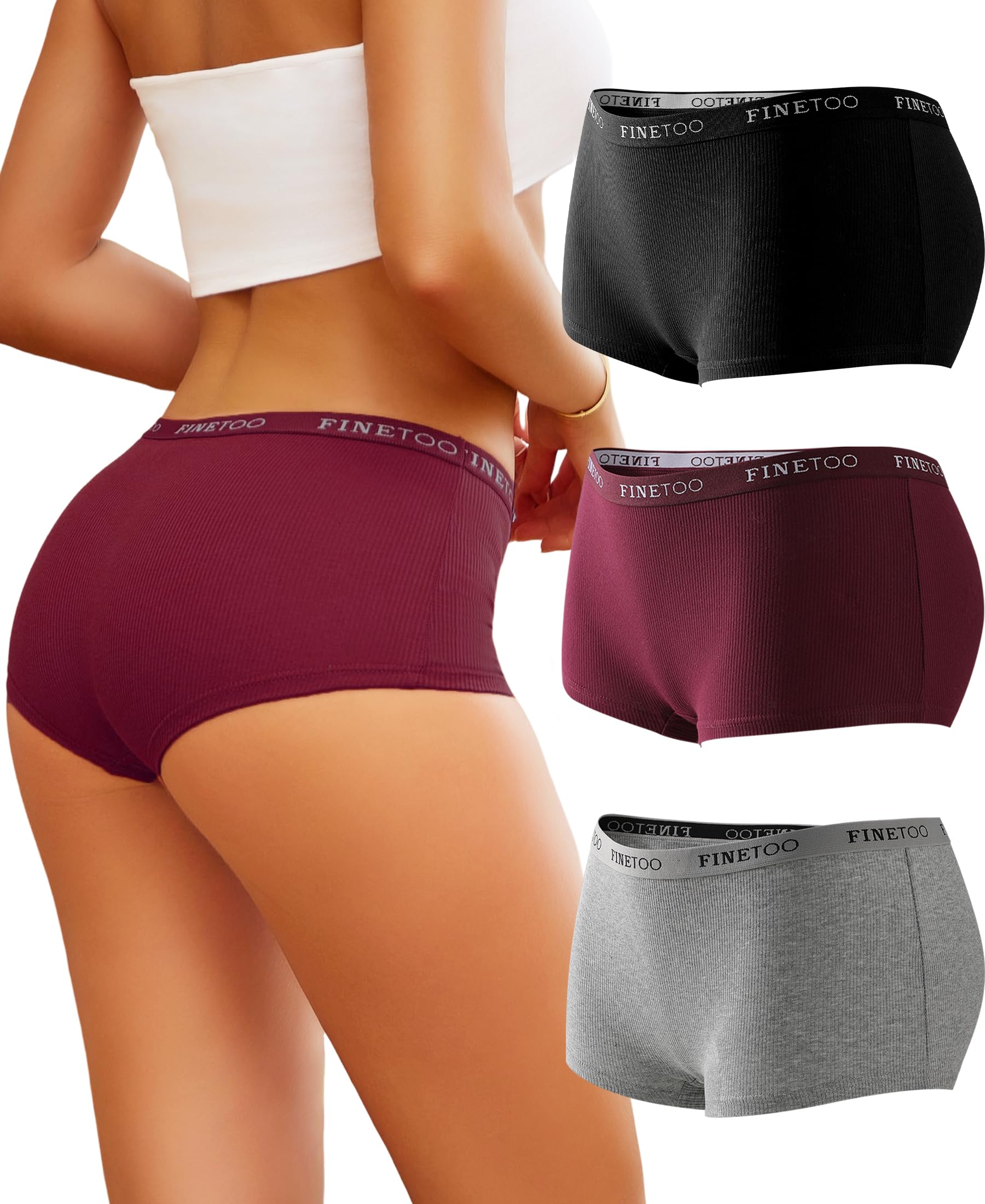 FINETOO Bokserki damskie, bawełna, bielizna damska, hipsterskie, miękkie majtki, 3 sztuki, S-XL, S