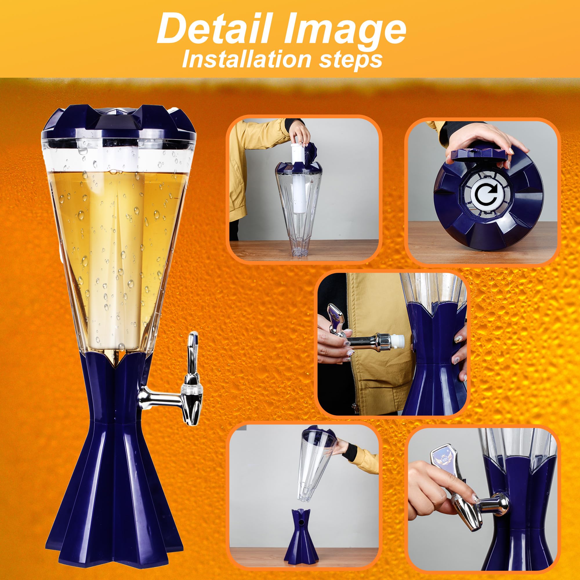 Beer Giraffe,3L Distributeur de Boisson avec Tour de bière et Tube de Glace et Balise Lumineuse en fût pour
