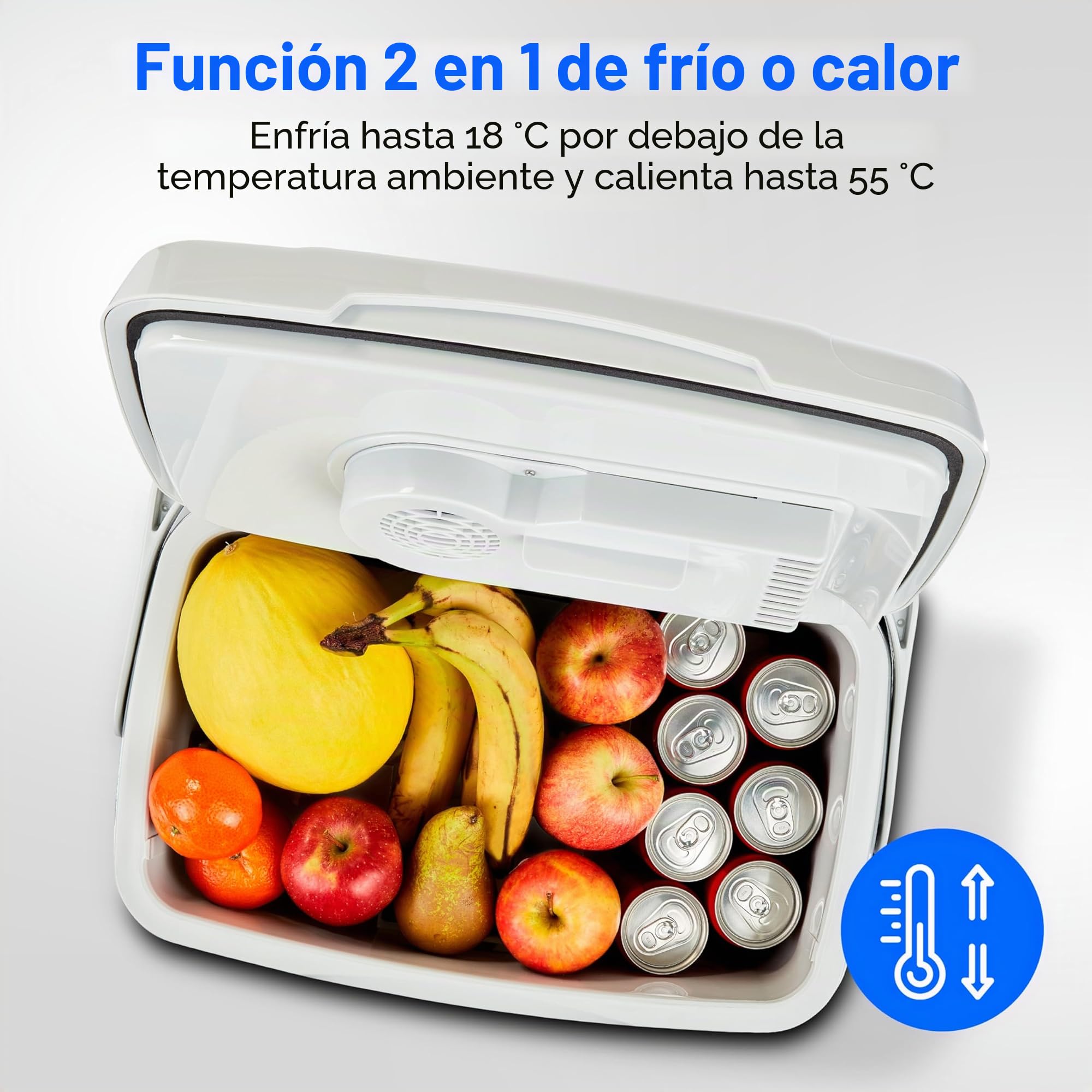 MEDION Nevera eléctrica portátil 2 en 1 enfriamiento y calor (16 24 40 litros, termoeléctrica, mini nevera, conexión 3 en 1, 5 V, USB, 12 V y 230 V, para coche, barco, caravana, camping, jardín